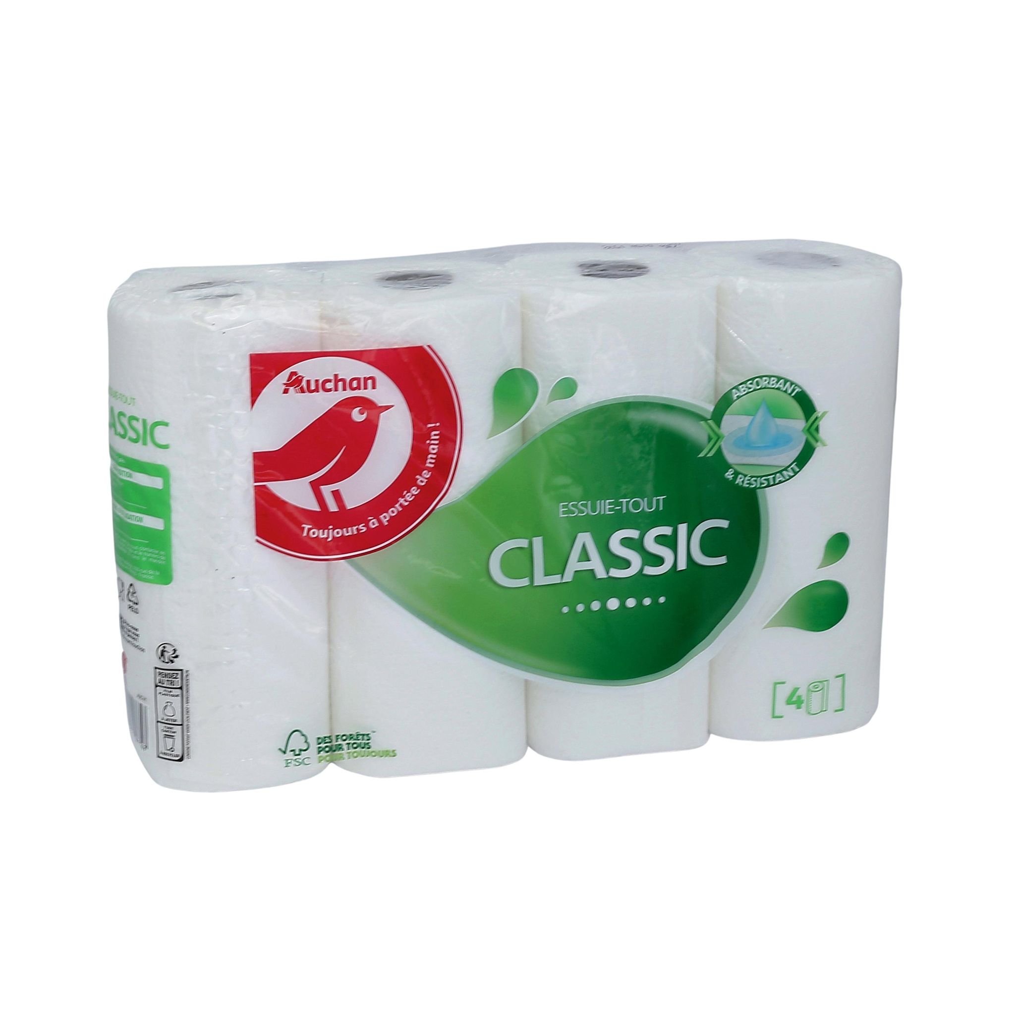 Voir la diapositive 2 : AUCHAN Essuie-tout classic blanc 4 rouleaux