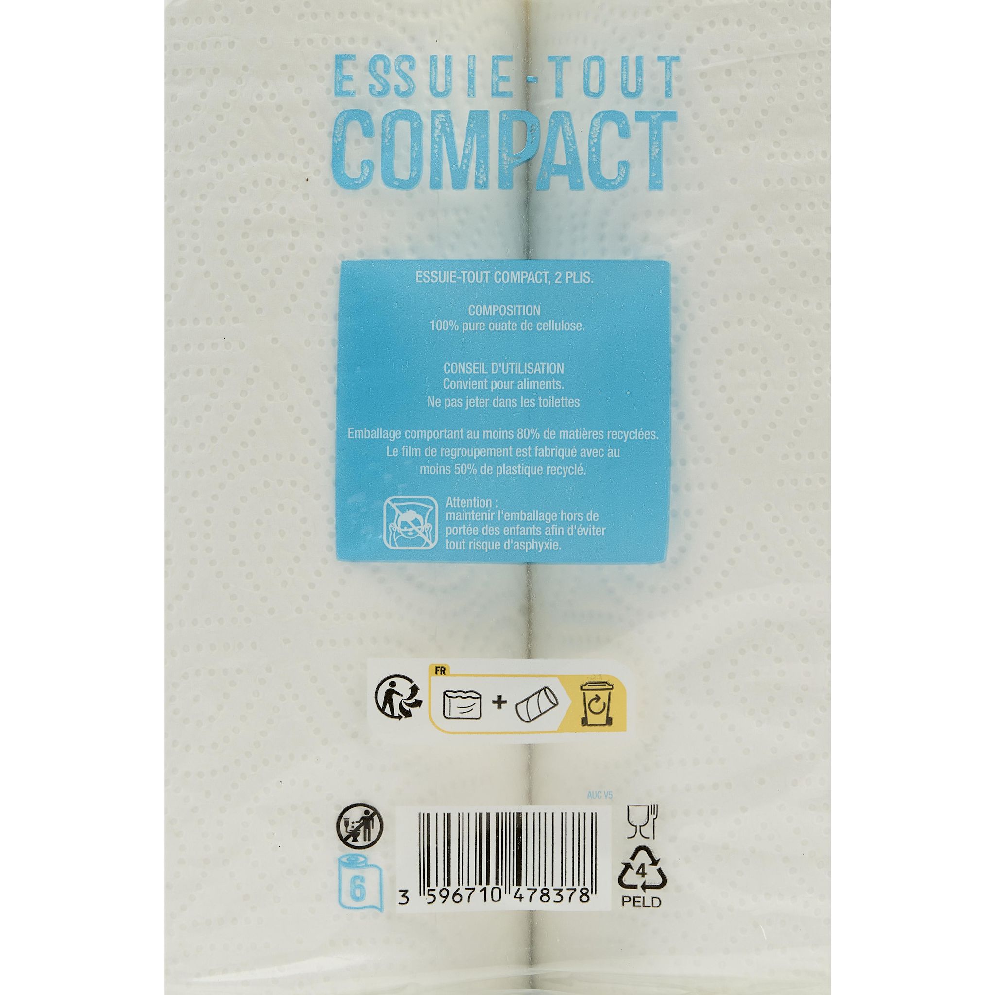 Voir la diapositive 3 : AUCHAN Essuie-tout compact = 12 standards 6 rouleaux
