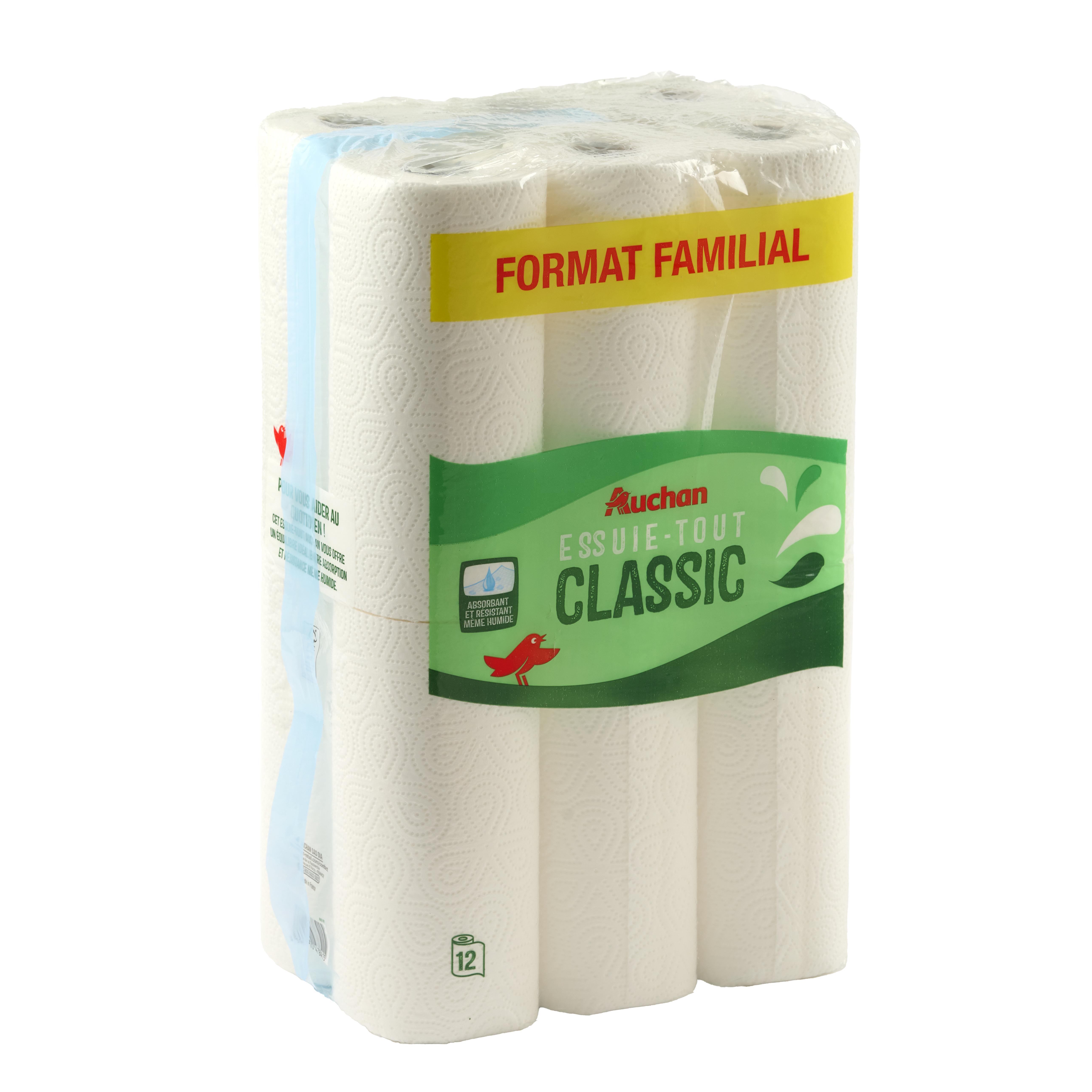 Voir la diapositive 3 : AUCHAN Essuie-tout blanc classic format familial 12 rouleaux