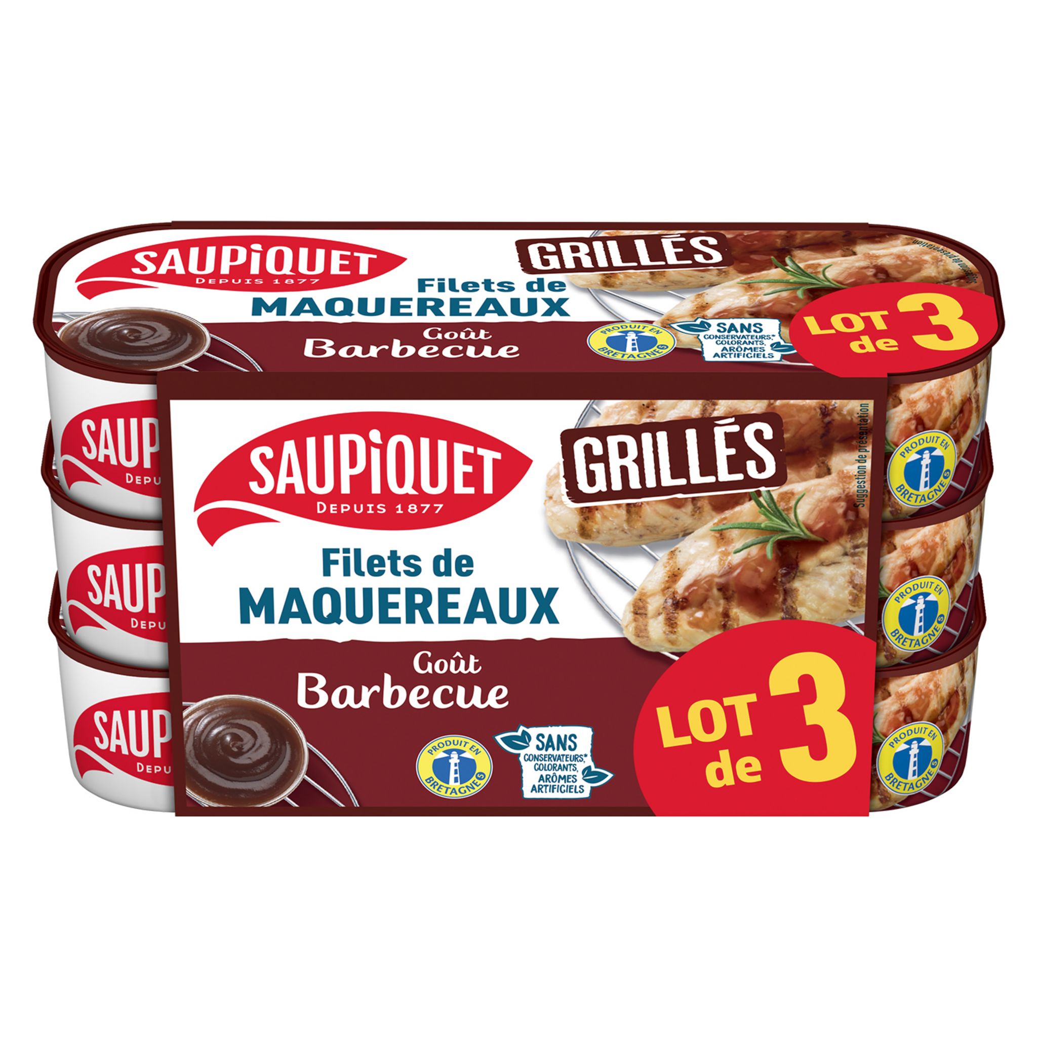 SAUPIQUET Filet de maquereaux grillés goût barbecue 3x120g