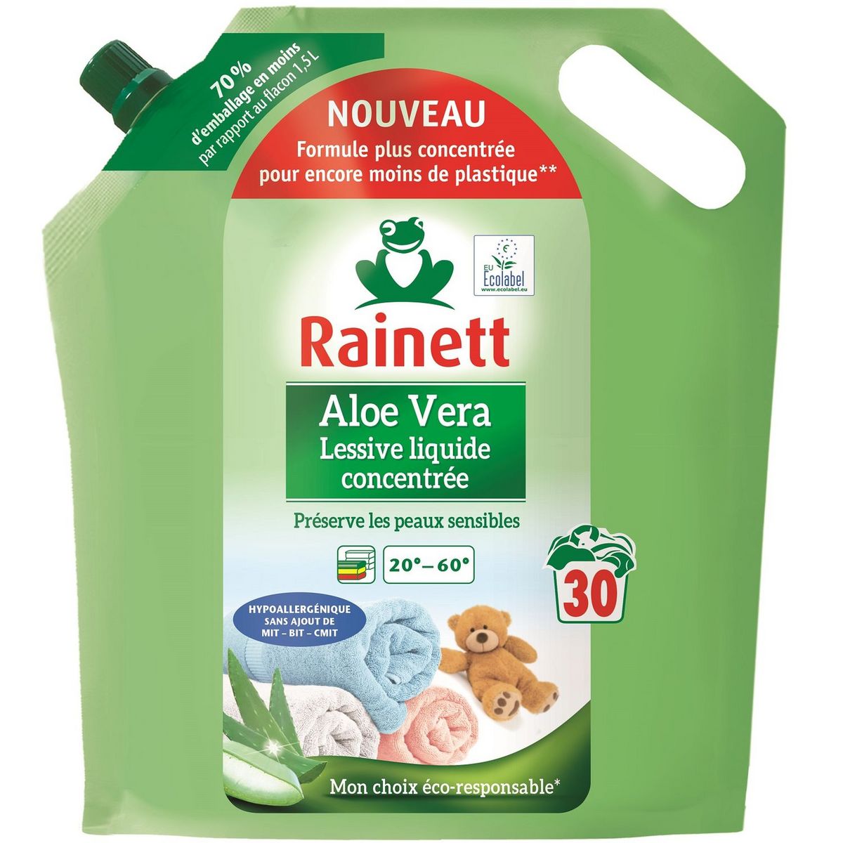 RAINETT Lessive liquide hypoallergénique à l'aloe vera 30 lavages 1,5l