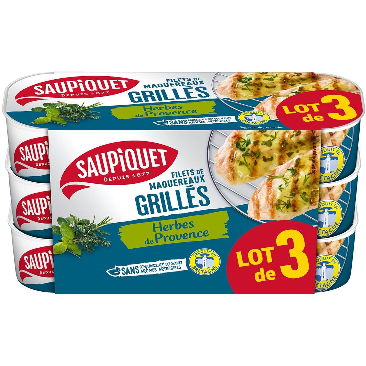 SAUPIQUET Filets de maquereaux grillés herbes de provence 3x120g