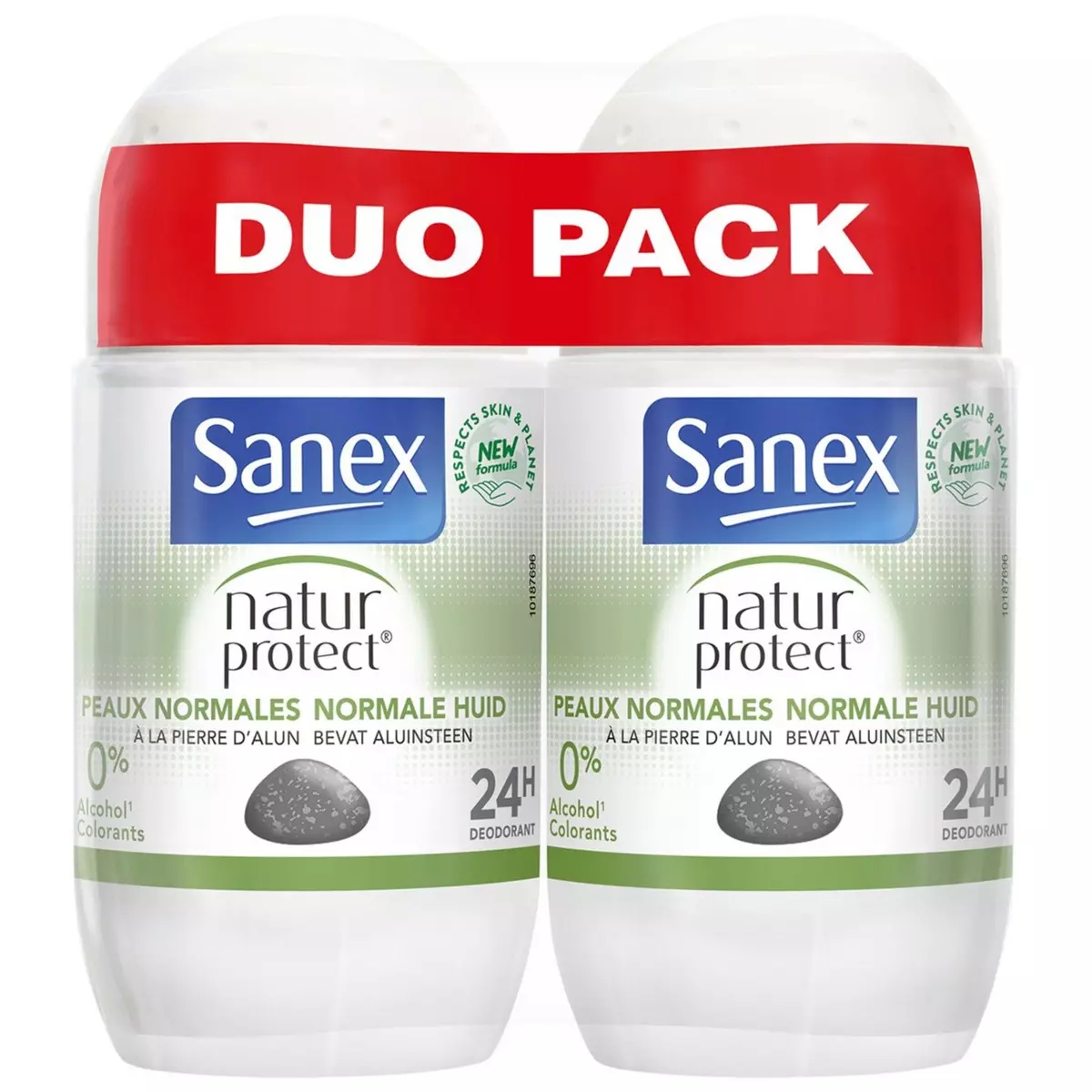 SANEX Nature protect Déodorant bille 24h peaux normal à la pierre d'alun 2x50ml