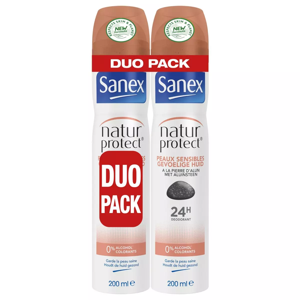 SANEX Natur protect déodorant spray 24h peaux sensibles à la pierre d'alun 2x200ml