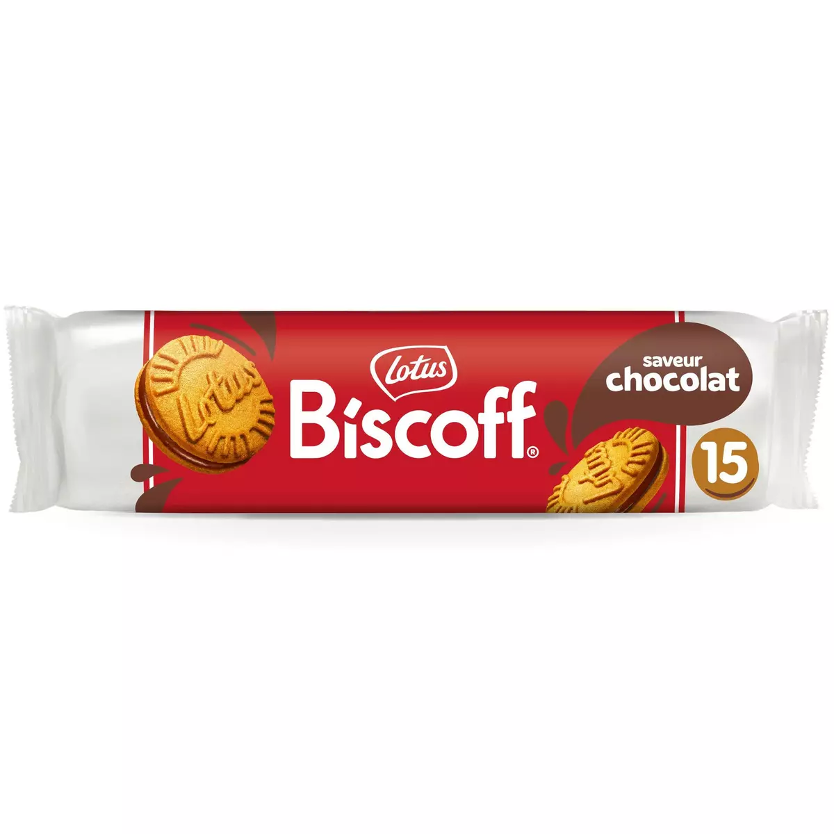 LOTUS Biscoff Biscuits Speculoos fourrés crème saveur chocolat 15 biscuits 150g