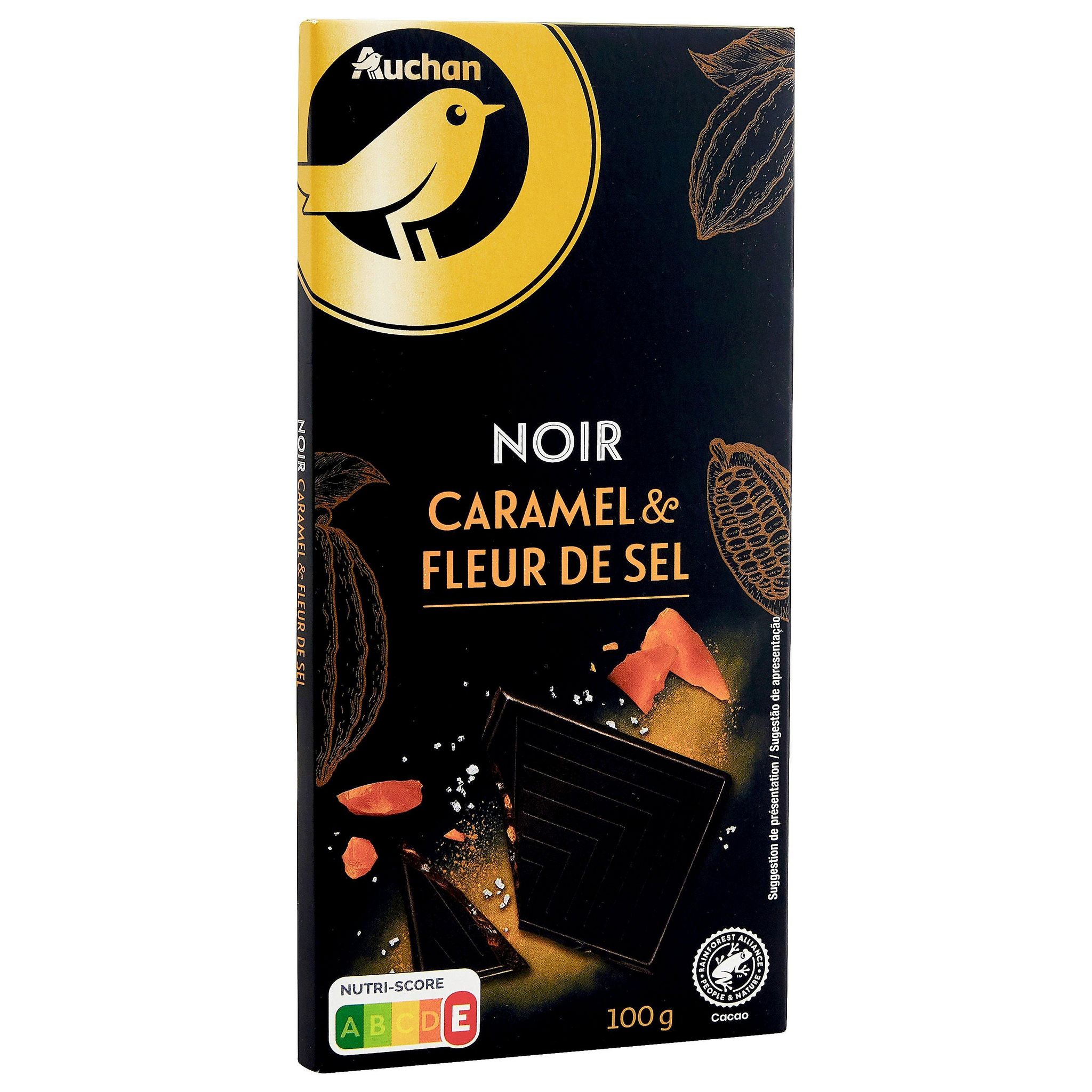 Voir la diapositive 2 : AUCHAN GOURMET Tablette de chocolat noir caramel et fleur de sel 100g