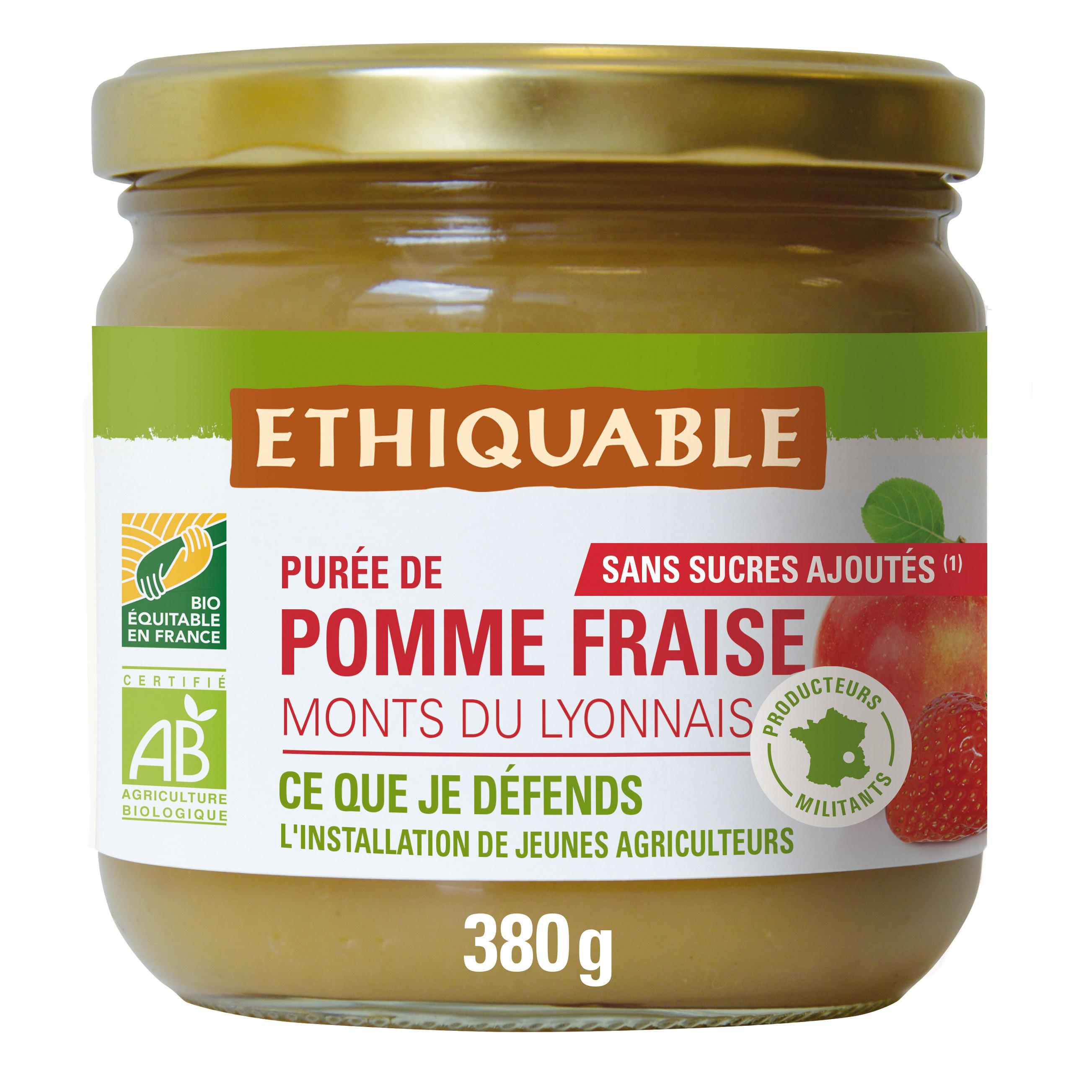 Voir la diapositive 2 : PAYSANS D'ICI Purée pomme fraise bio 380g