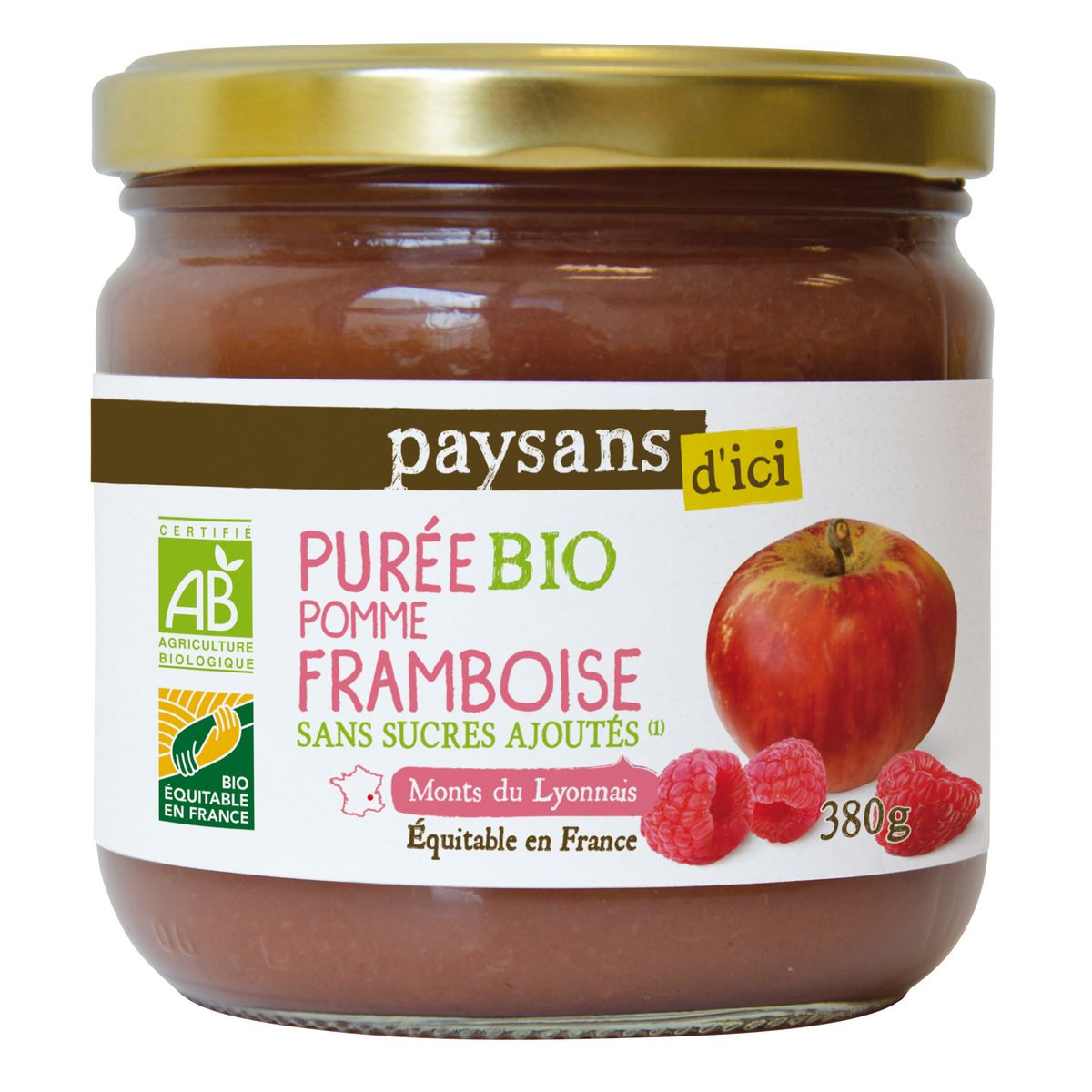 PAYSANS D'ICI Purée pomme framboise bio  380g