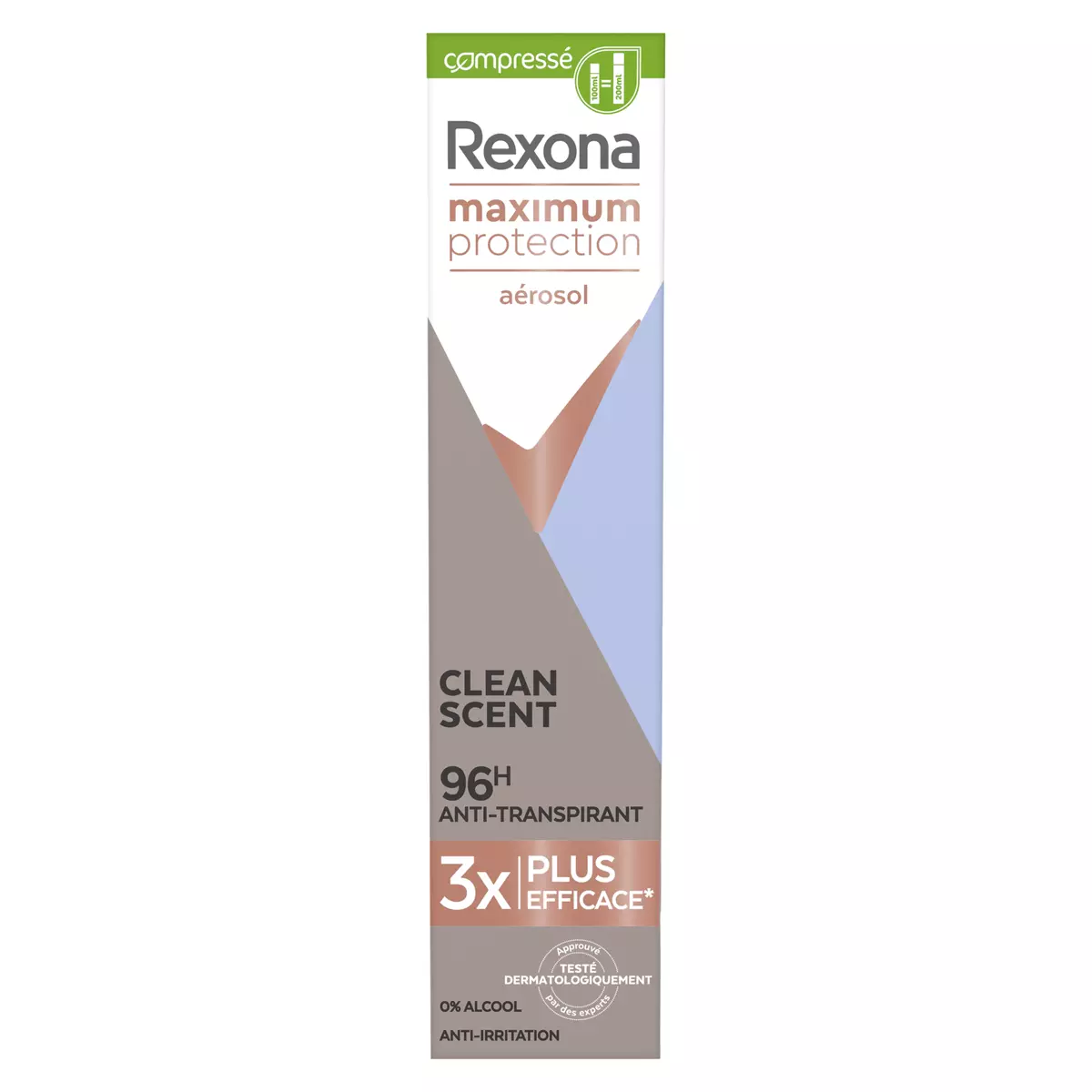 REXONA Déodorant spray compressé 96h clean scent anti-transpirant 100ml