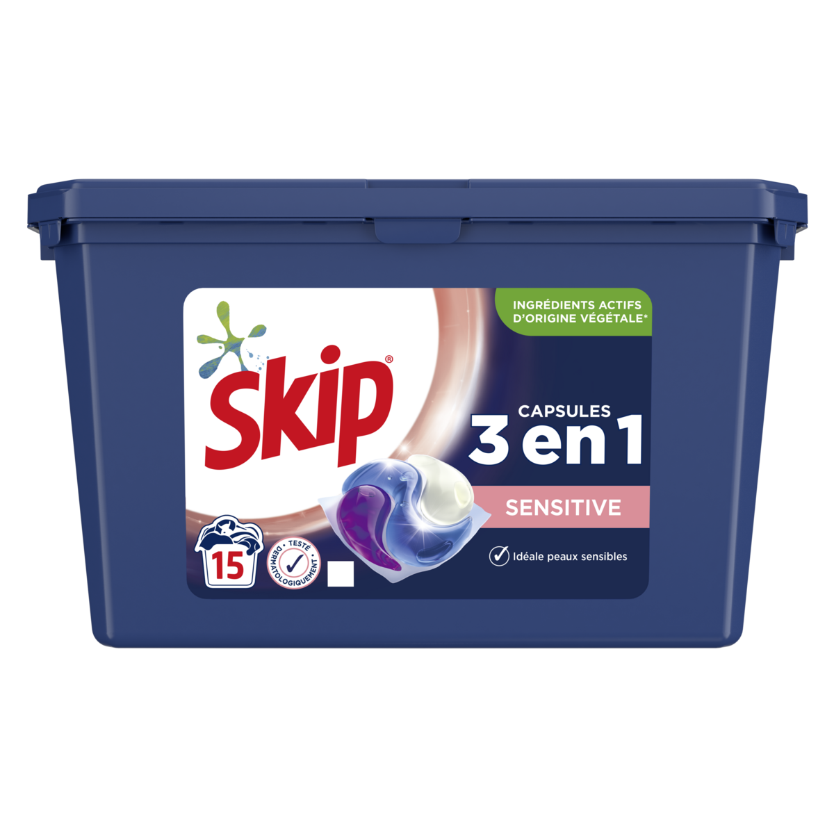 SKIP Lessive capsules 3en1 sensitive 15 capsules