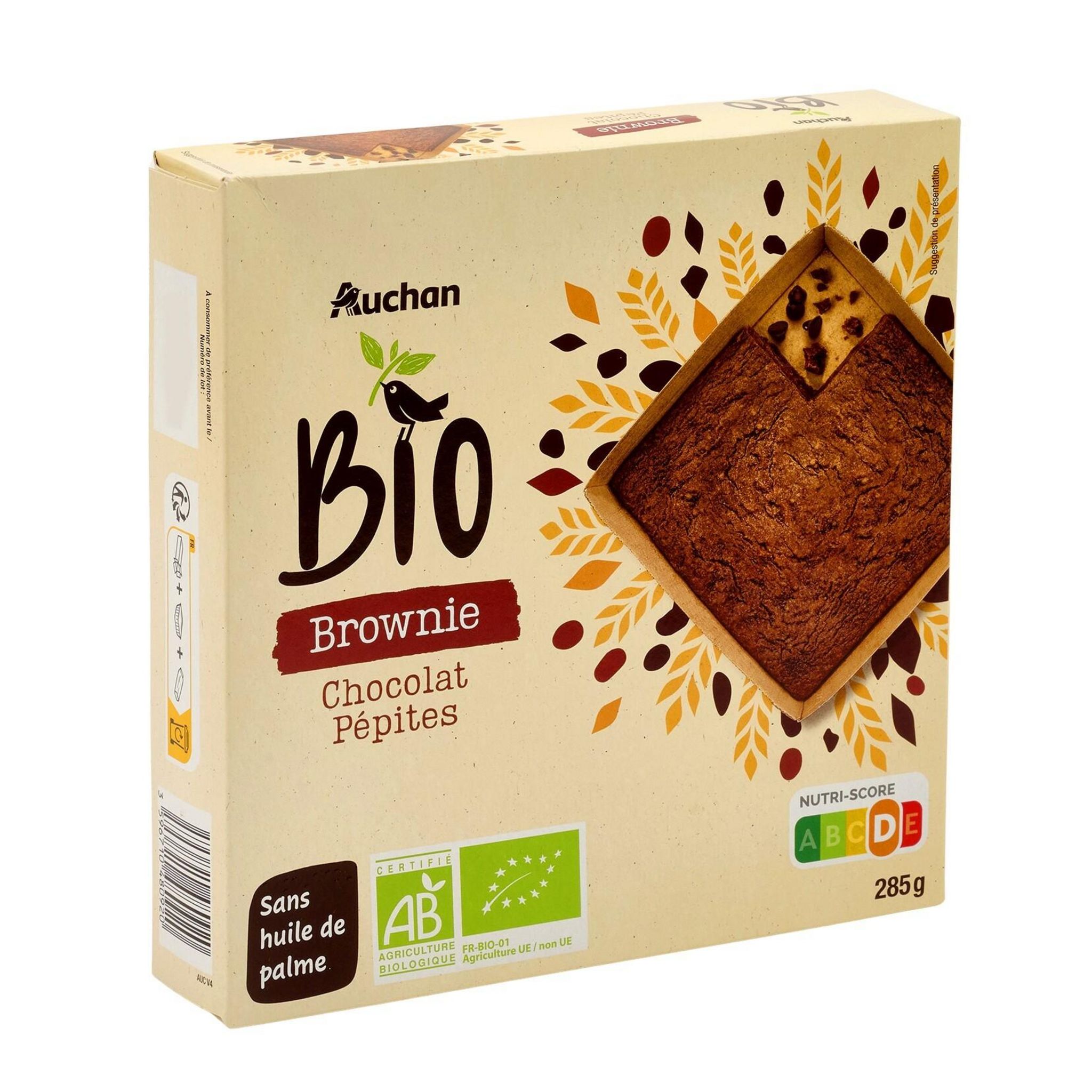 Voir la diapositive 2 : AUCHAN BIO Brownie chocolat pépite bio 285g