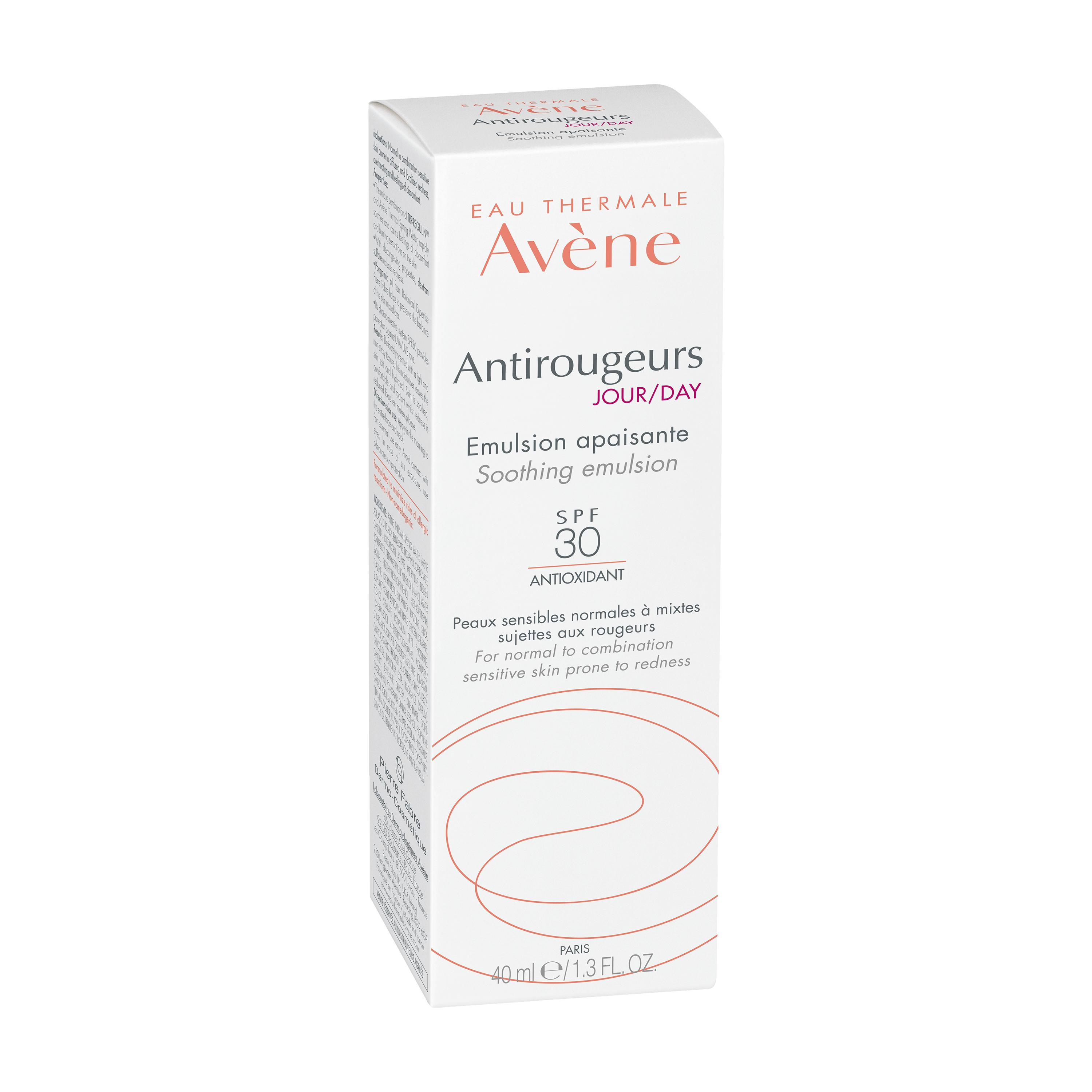 Voir la diapositive 2 : AVÈNE Crème de jour anti rougeurs émulsion apaisante SPF30 peaux sensibles normales à mixtes 40ml