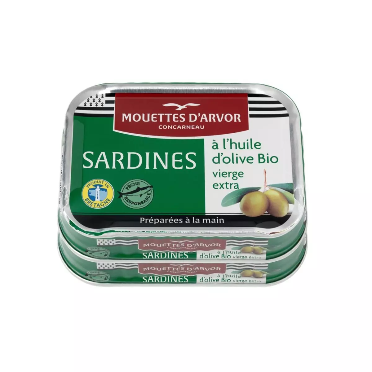 LES MOUETTES D'ARVOR Sardines à l'huile d'olive bio vierge extra 2x115g