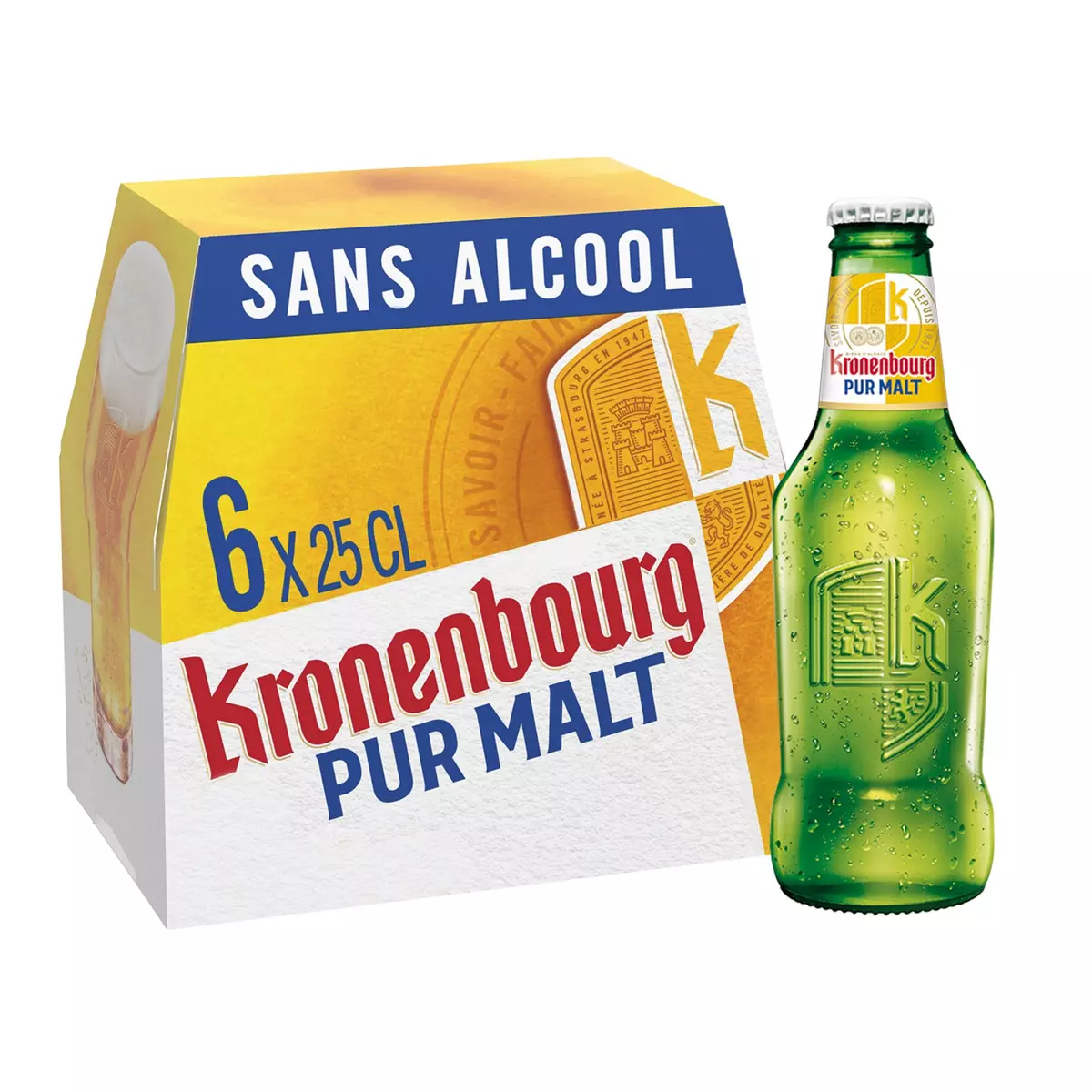 KRONENBOURG Bière blonde pur malt sans alcool bouteille 6x25cl