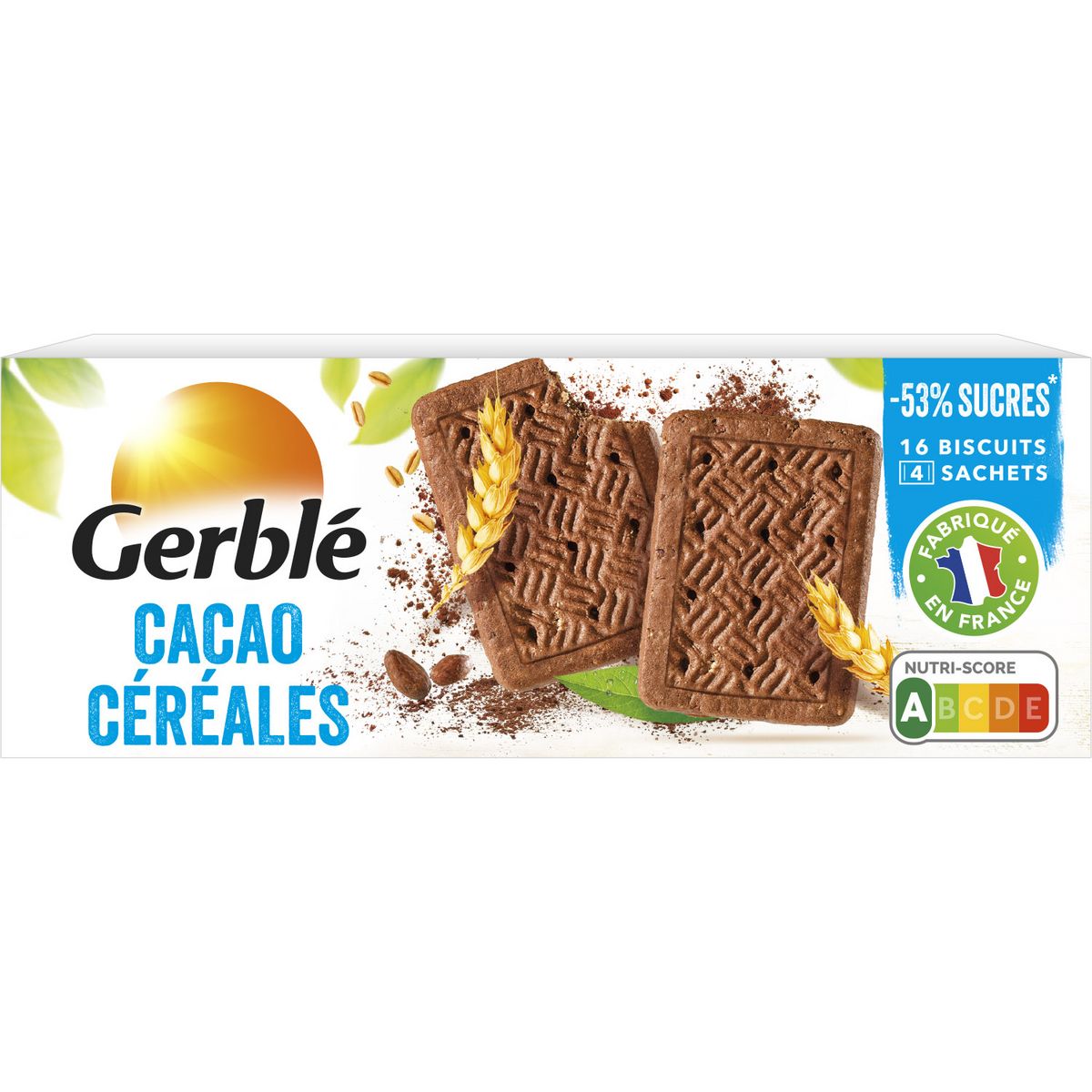 GERBLE Biscuits au cacao et aux céréales sachets fraîcheur 4 sachets 160g