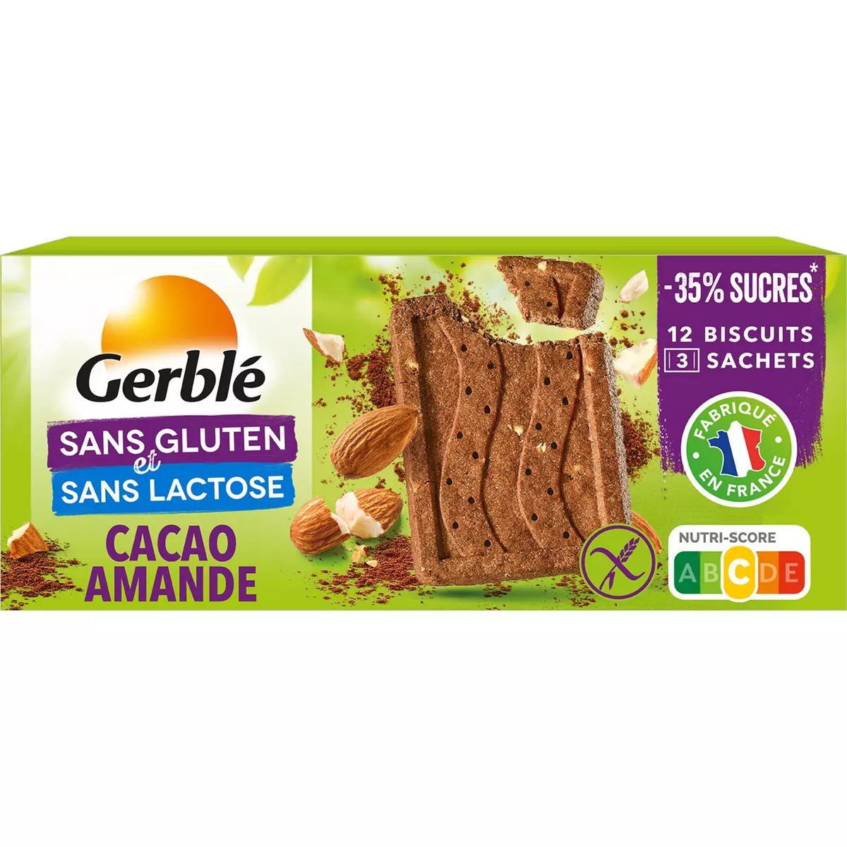 GERBLE Biscuits sans gluten aux cacao et amandes sachets fraîcheur 12 biscuits 150g