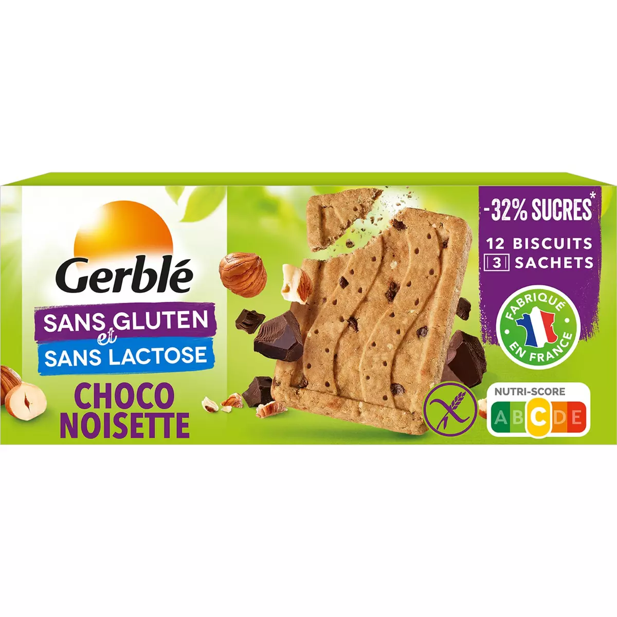 GERBLE Biscuits sans gluten au chocolat et noisettes sachets fraîcheur 12 biscuits 150g