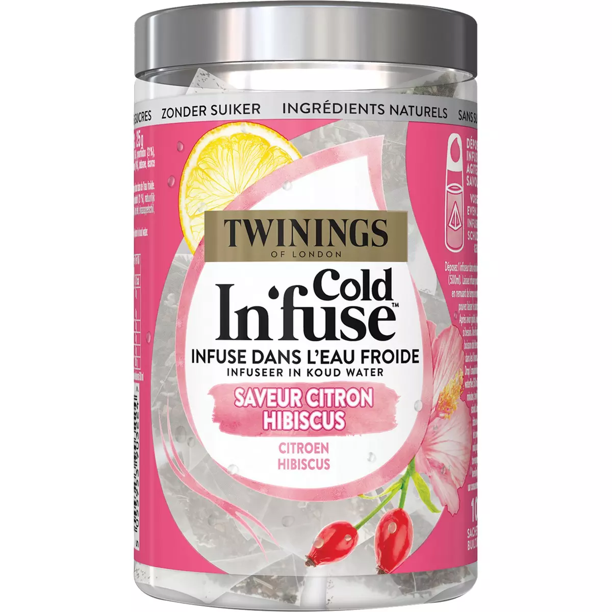 TWININGS Infusion froide Cold In'fuse saveur citron hibiscus 10 sachets 25g