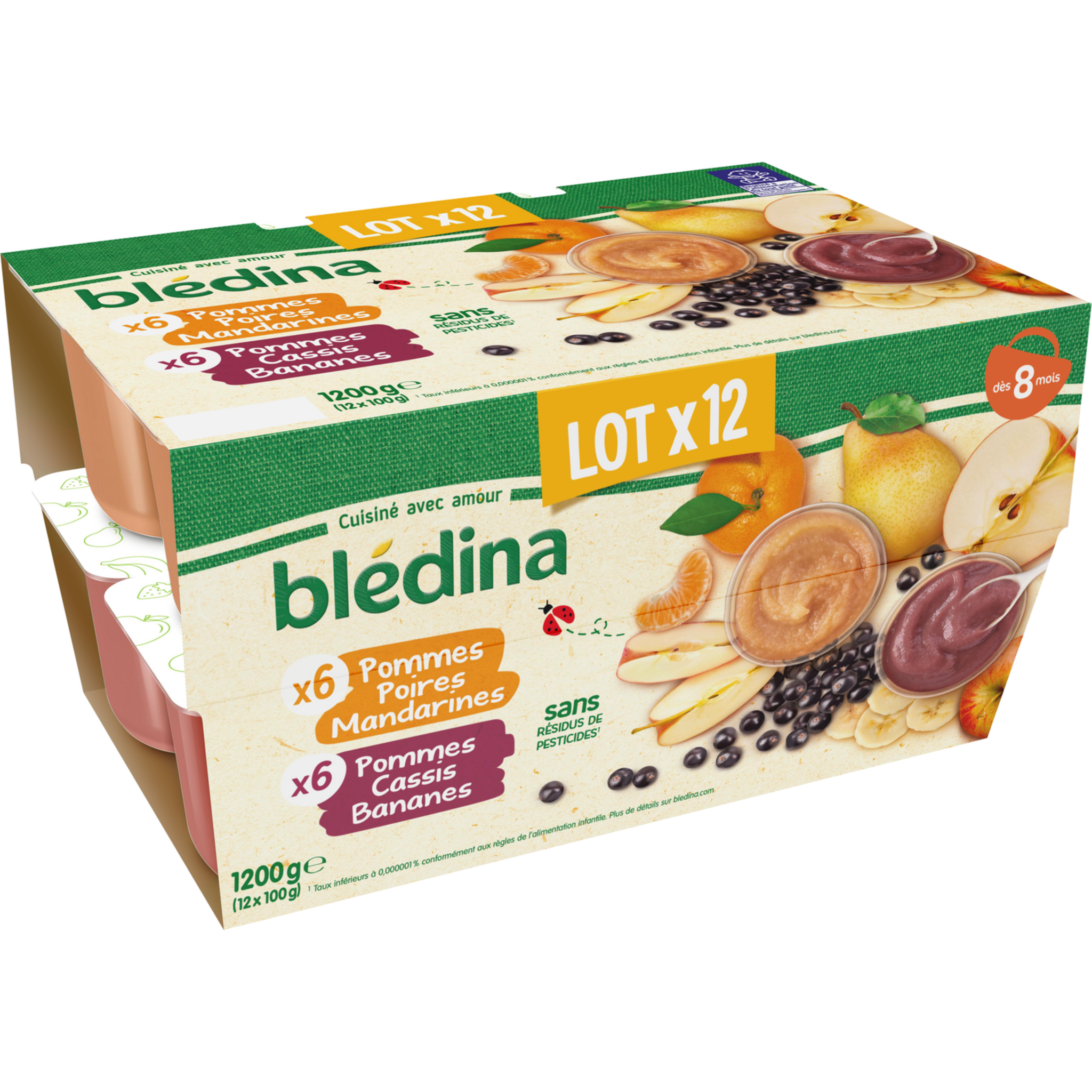 Voir la diapositive 2 : BLEDINA Petits pots de purée de fruits panaché dès 8 mois 12x100g