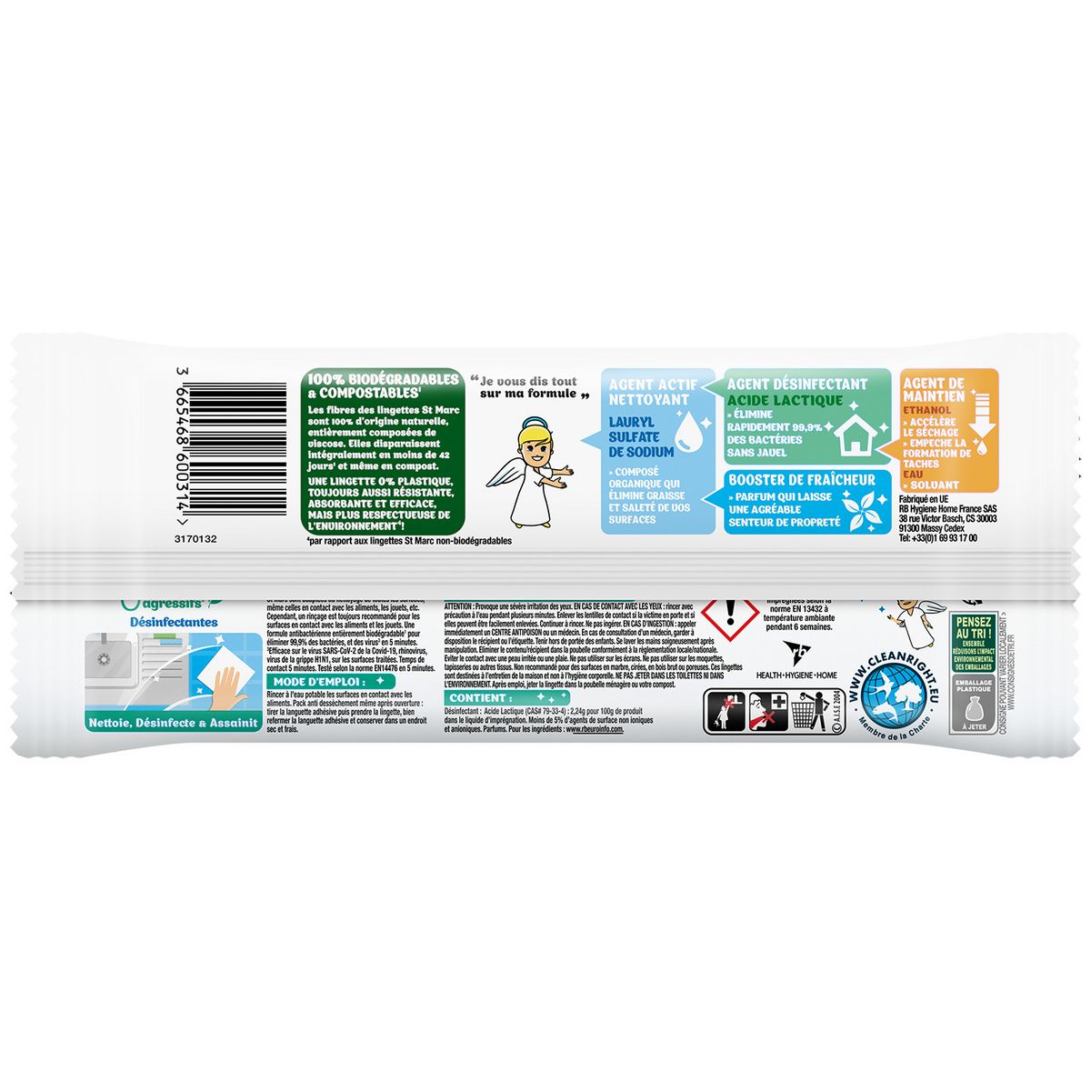 ST MARC Lingettes biodégradables désinfectantes sans résidus agressifs 64 lingettes