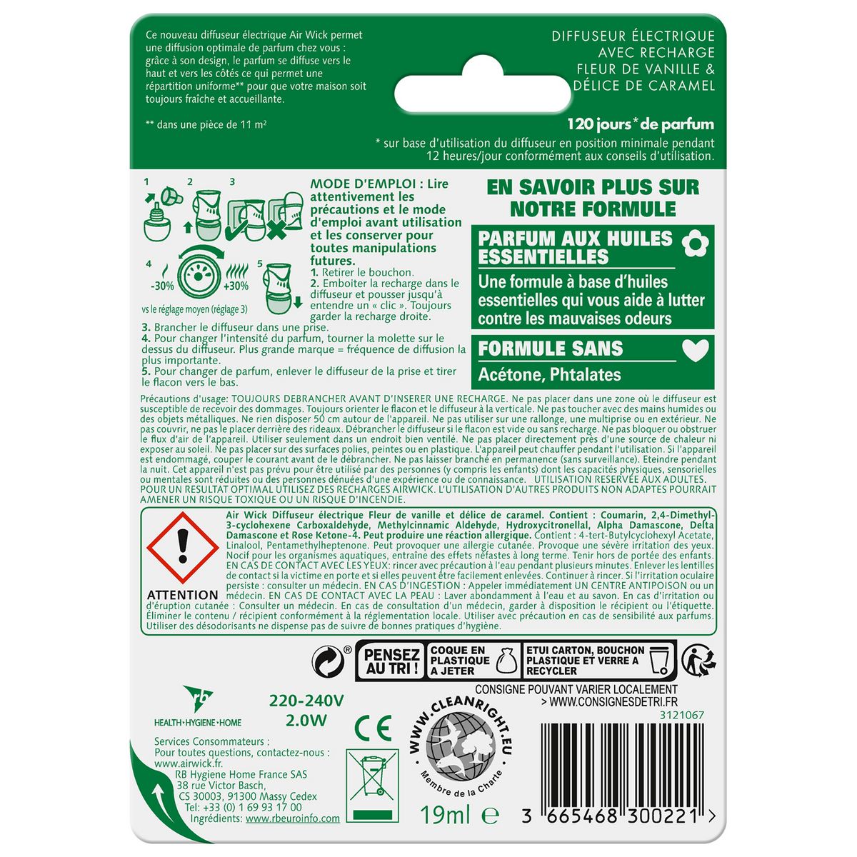 AIR WICK Diffuseur électrique vanille caramel + 1 recharge 1 diffuseur 19ml