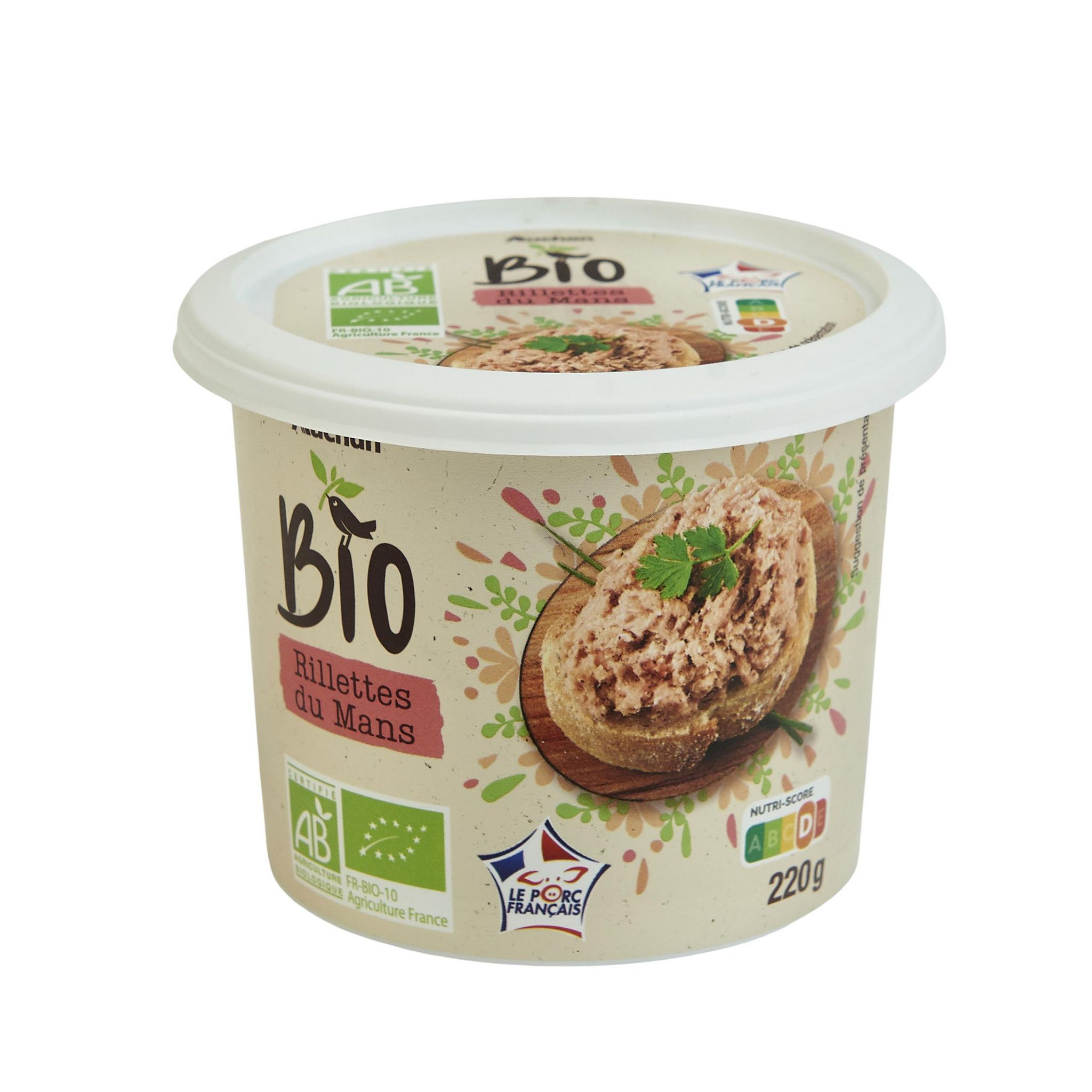 Voir la diapositive 2 : AUCHAN BIO Rillettes du Mans 220g