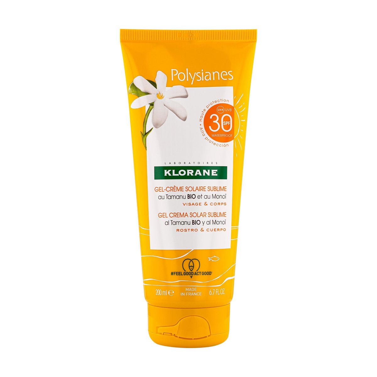 KLORANE Gel crème solaire sublime visage et corps au tamanu bio et au monoÏ SPF30 200ml