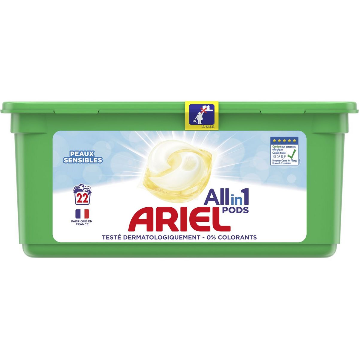 ARIEL Pods lessive capsules tout en 1 sensitives 22 capsules