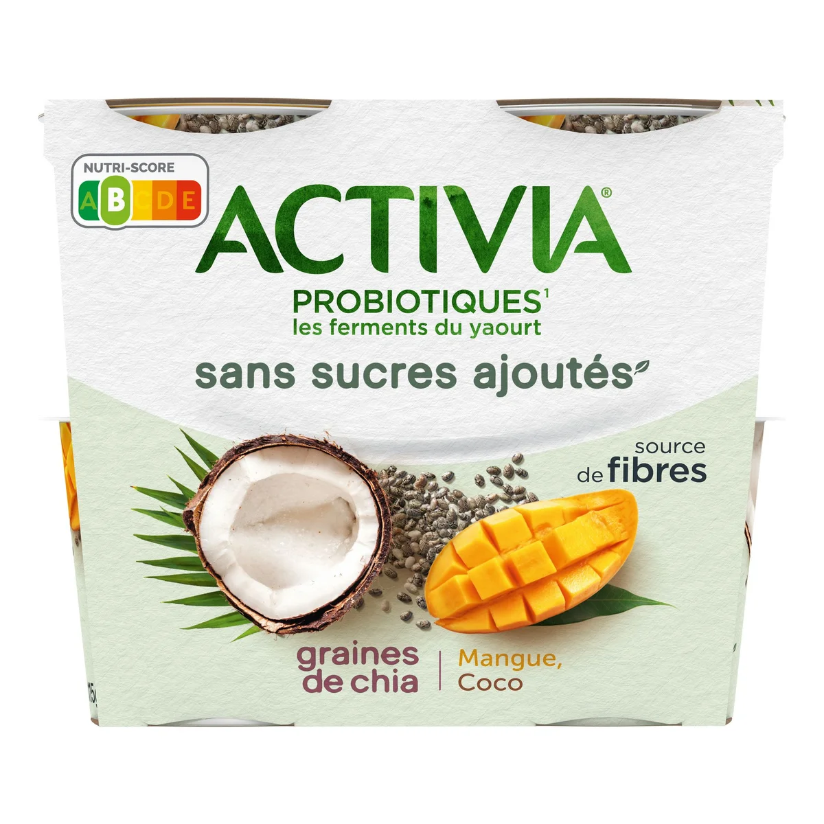 ACTIVIA Probiotiques Yaourt au bifidus mangue coco et graines de chia sans sucres 4x115g pas