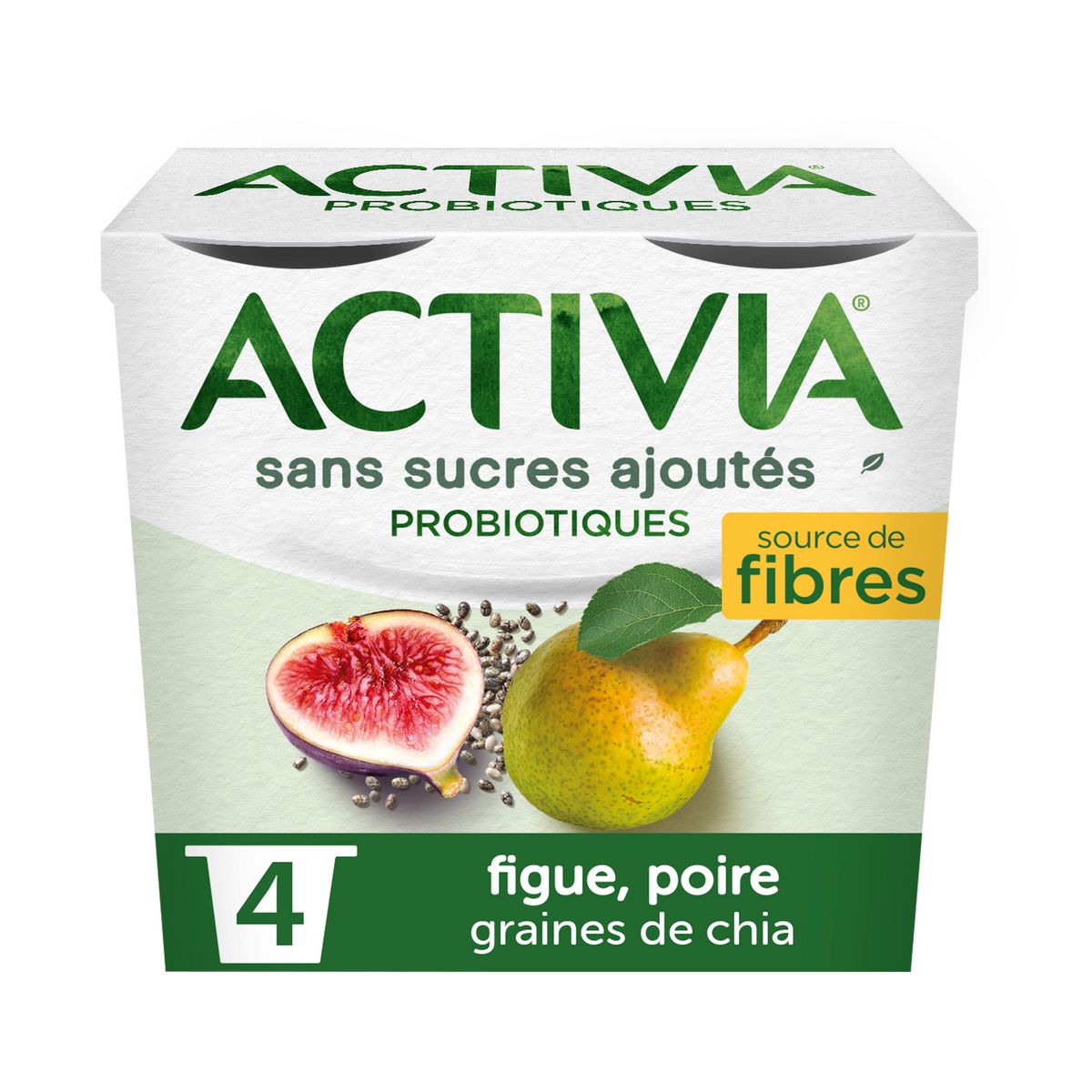 ACTIVIA Probiotiques - Yaourt aux fruits graines de chia poire et figue sans sucres 4x115g
