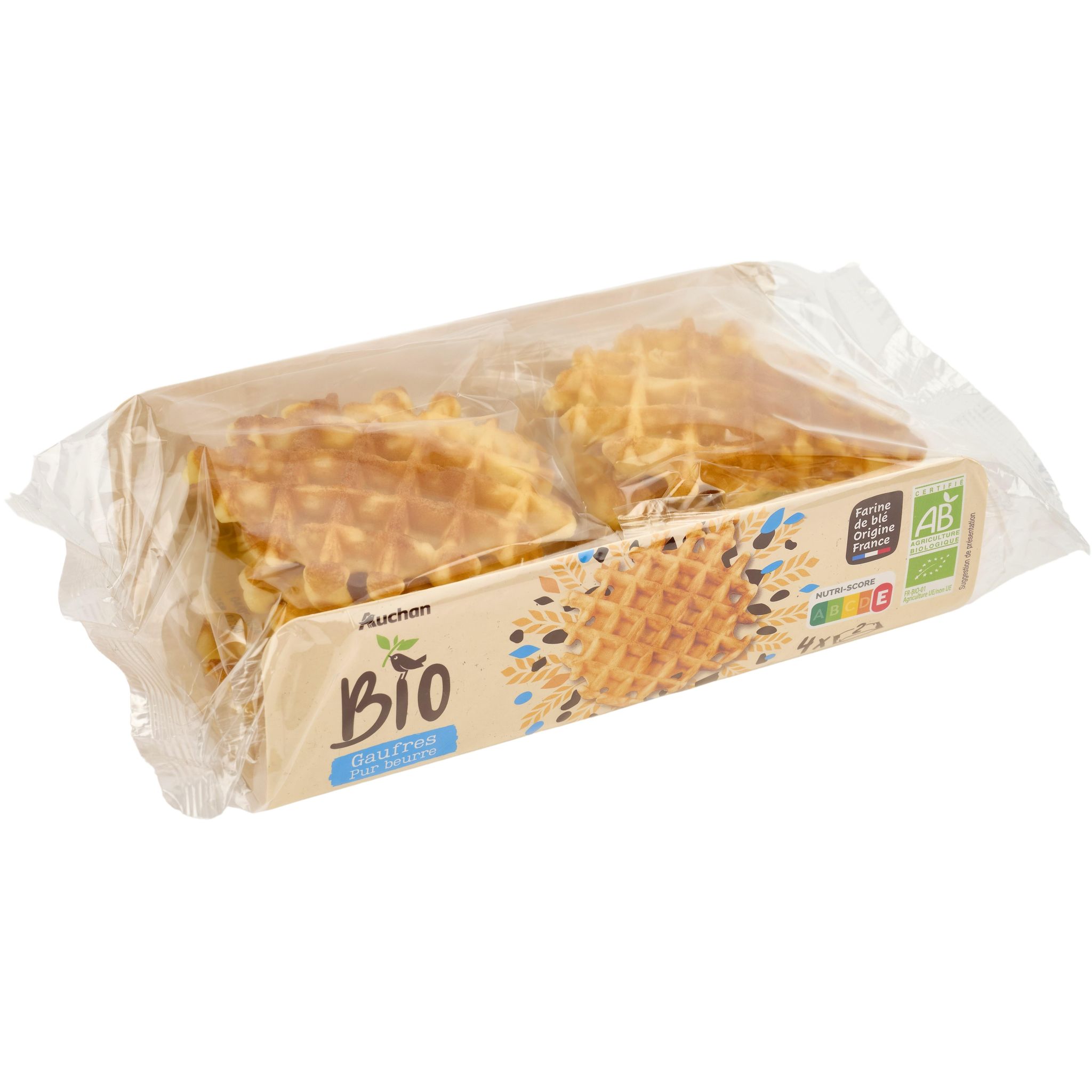 Voir la diapositive 3 : AUCHAN BIO Gaufres bio pur beurre 8 pièces 160g