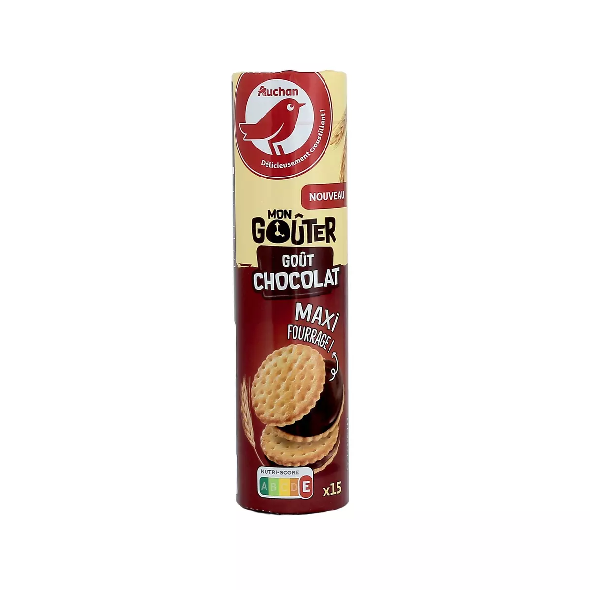 AUCHAN Mon goûter biscuit goût chocolat maxi fourrage 15 biscuits 275g