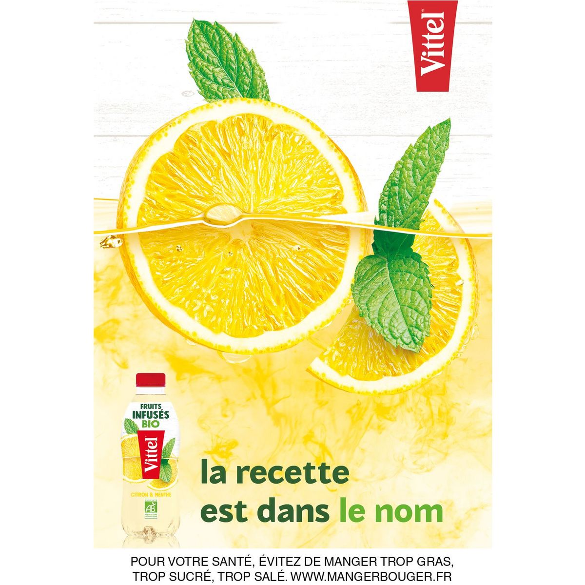 VITTEL Eau minérale plate bio infusée citron et menthe 75cl