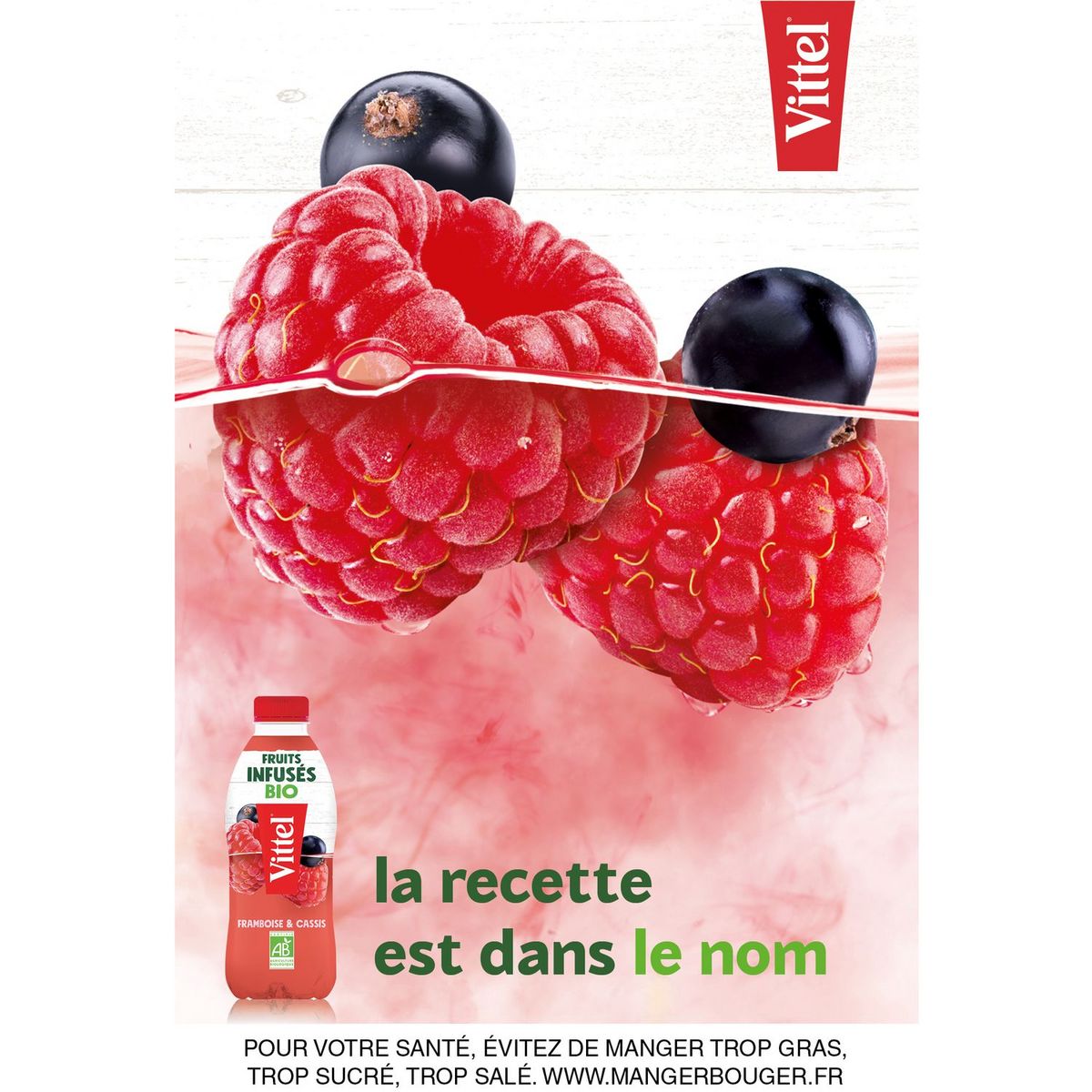 VITTEL Eau infusée bio à la framboise et au cassis 75cl