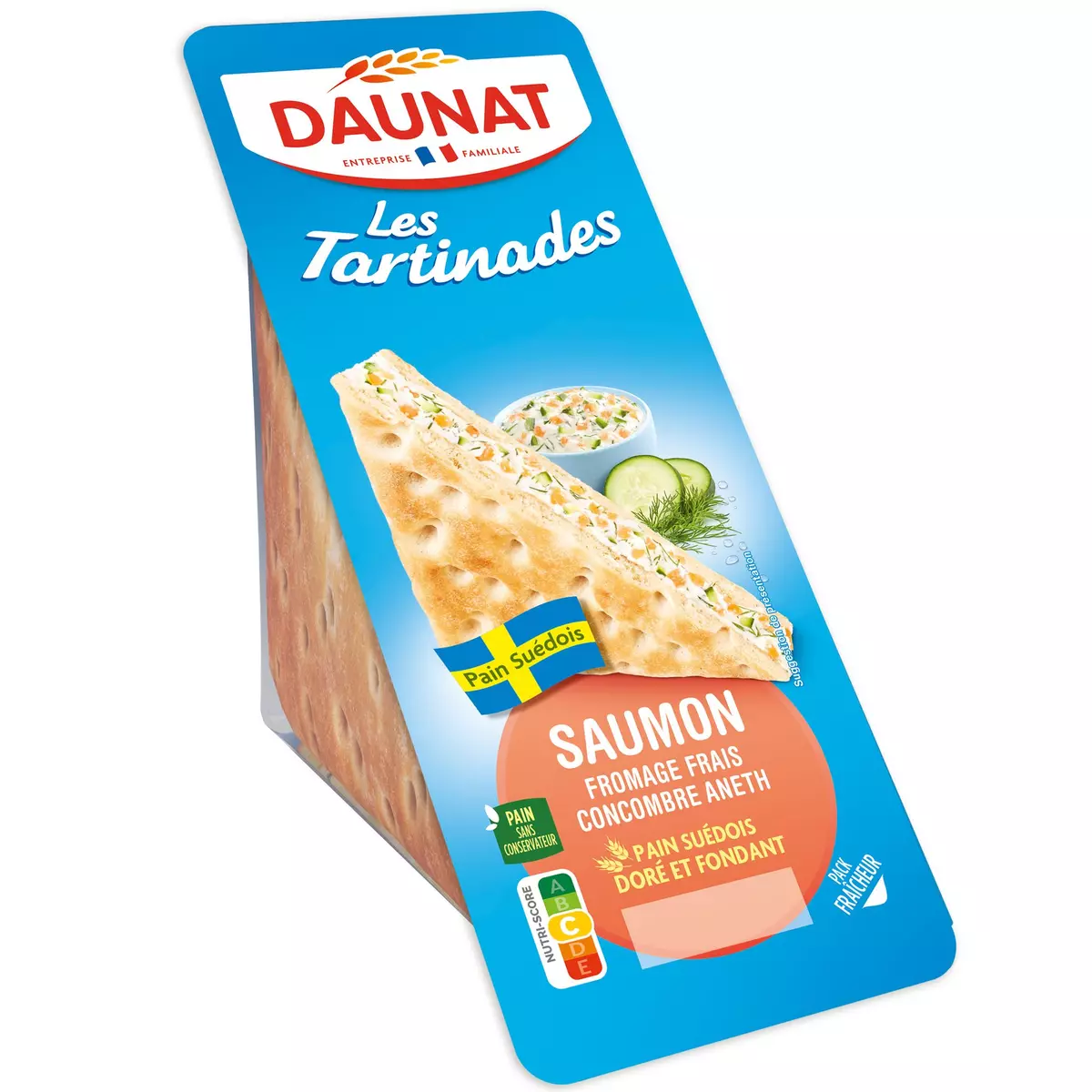 DAUNAT Les tartinades sandwich suédois au saumon fromage frais concombre et aneth 135g