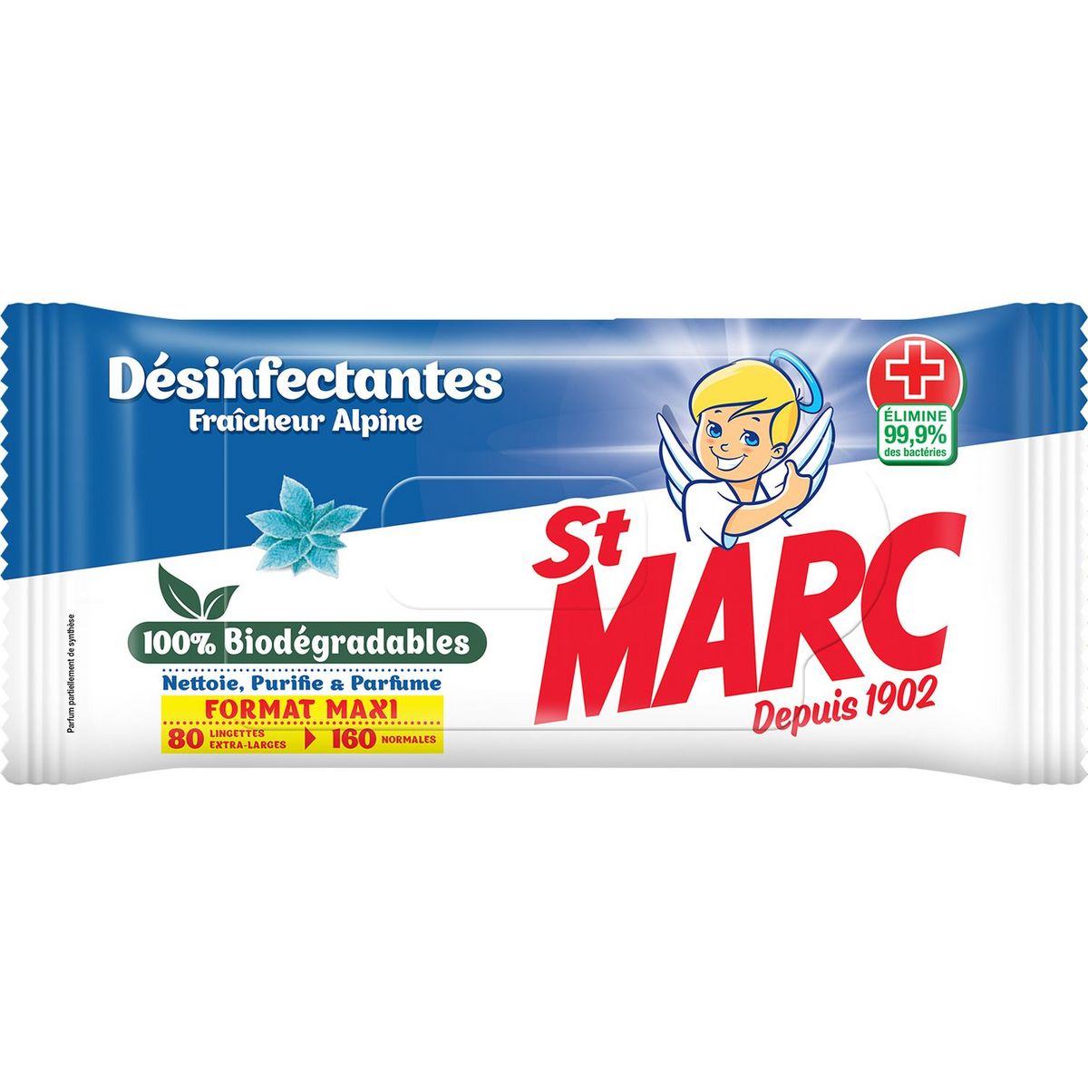 ST MARC Lingettes nettoyantes désinfectantes biodégradables 80 lingettes