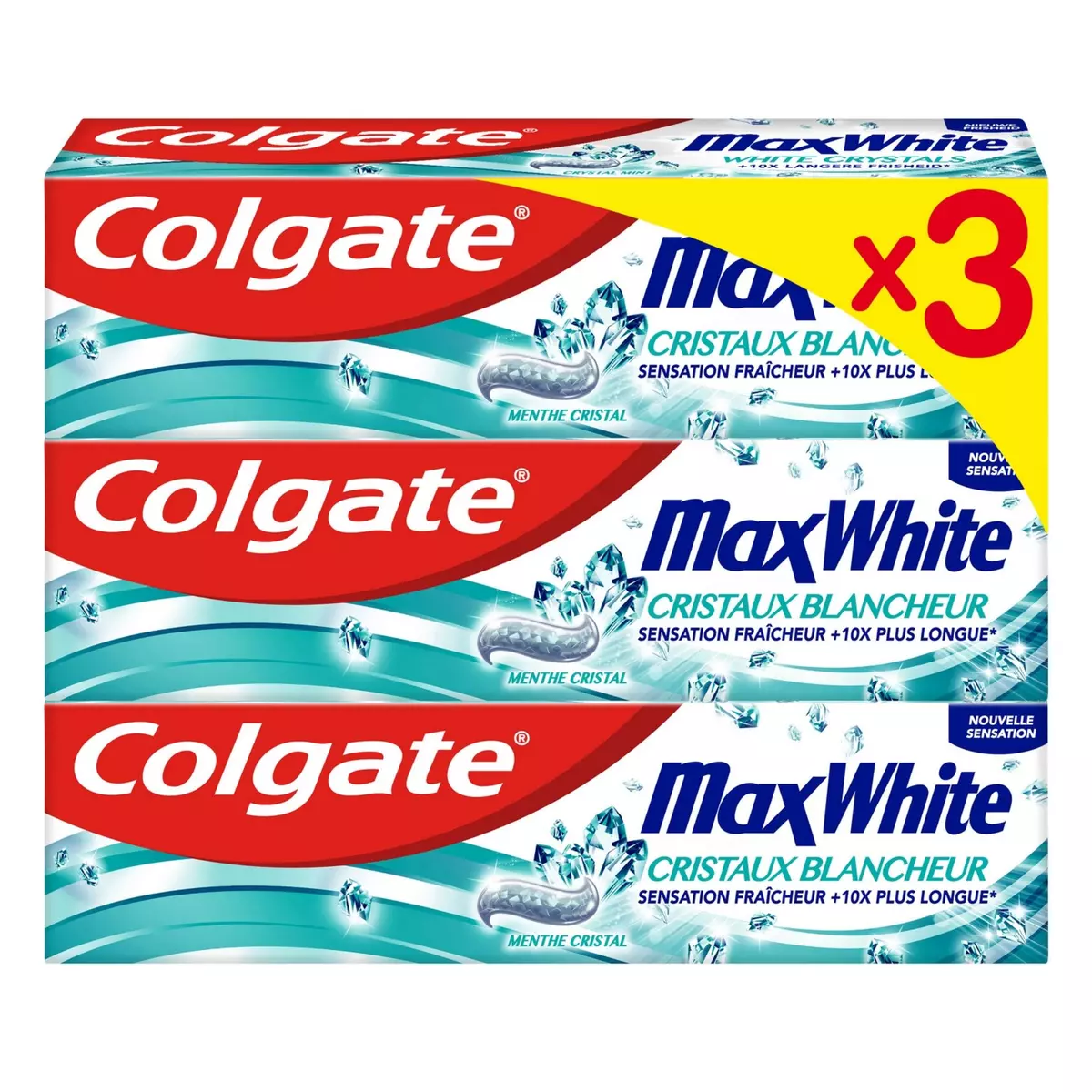 COLGATE Max White dentifrice cristaux blancheur menthe cristal 3x75ml