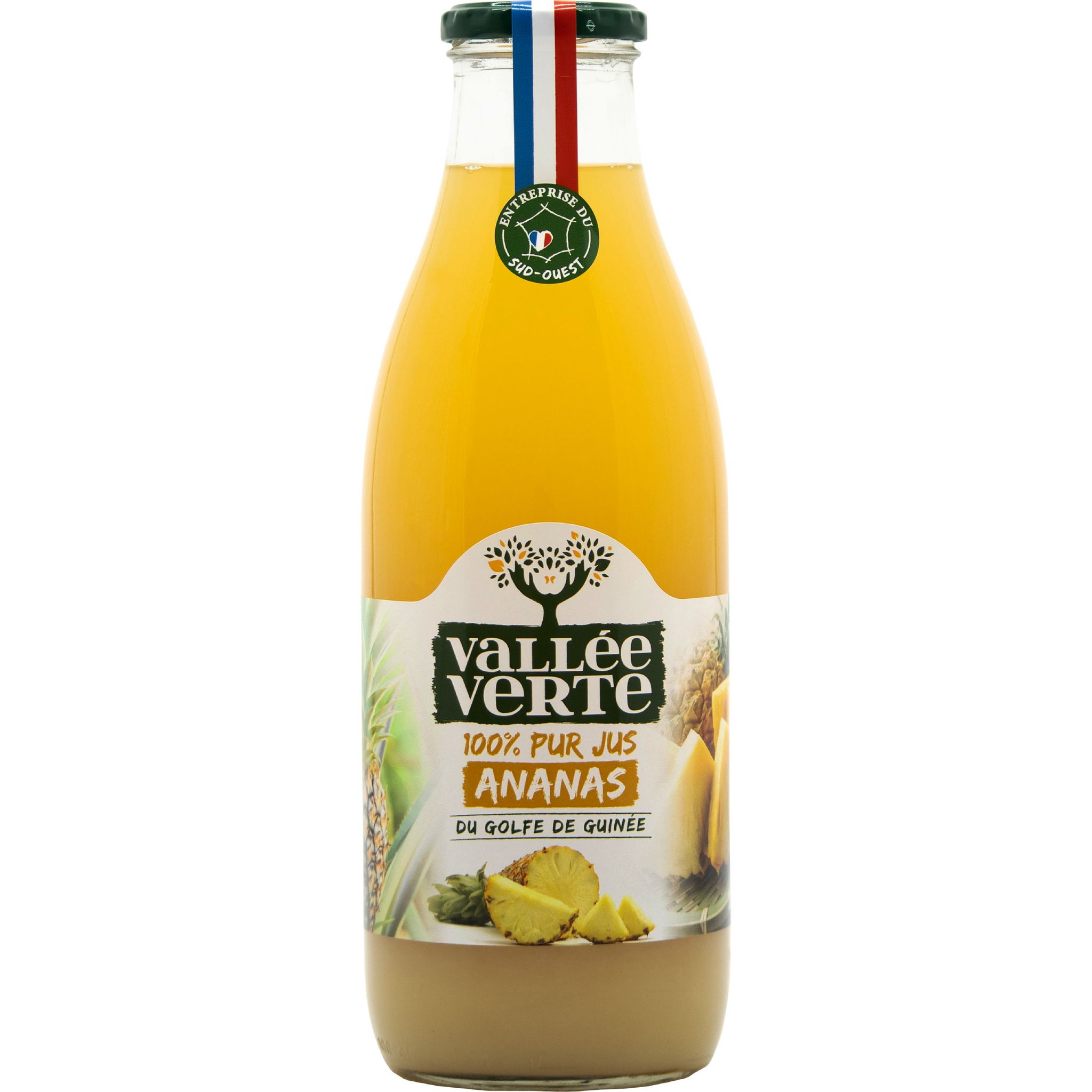 VALLEE VERTE Pur jus d'ananas bouteille verre 1l