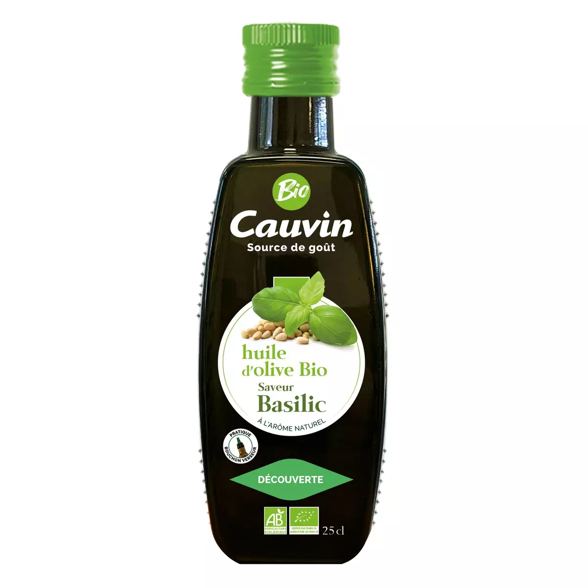 CAUVIN Huile d'olive bio saveur basilic 25cl