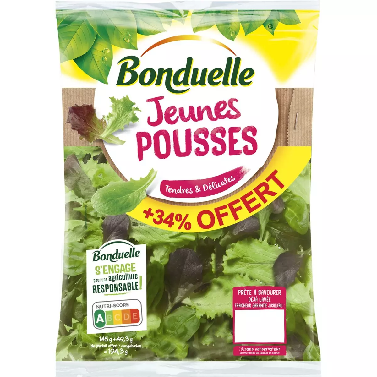 BONDUELLE Salade jeunes pousses 145g+34% offert