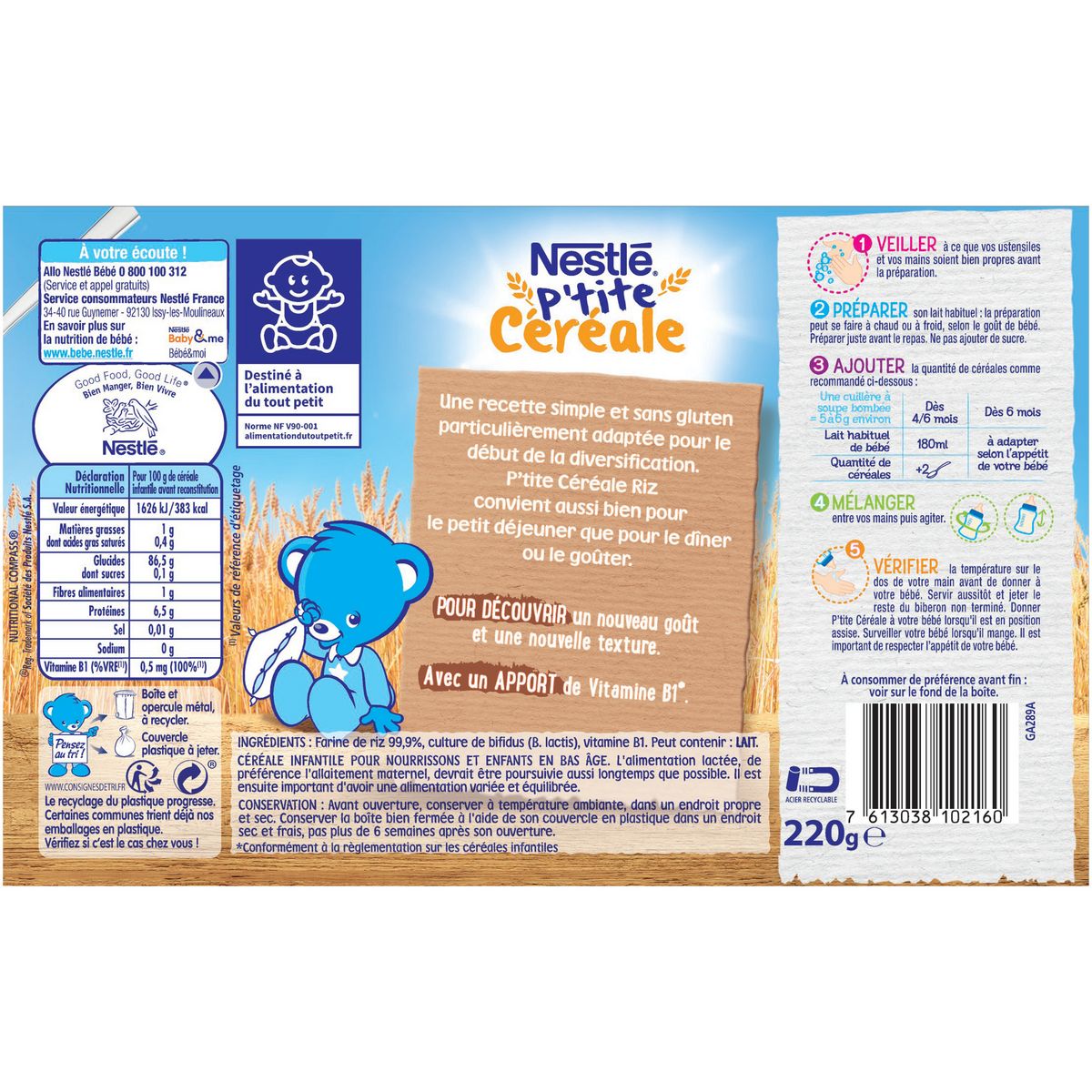 NESTLE P'tite céréale riz en poudre dès 4-6 mois 220g