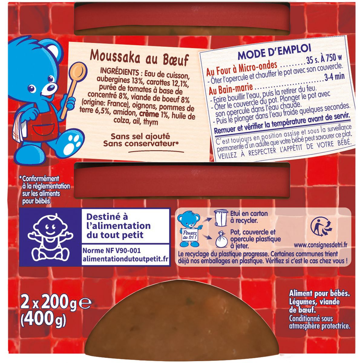 NESTLE P'tite Recette bol moussaka au boeuf dès 8 mois 2x200g