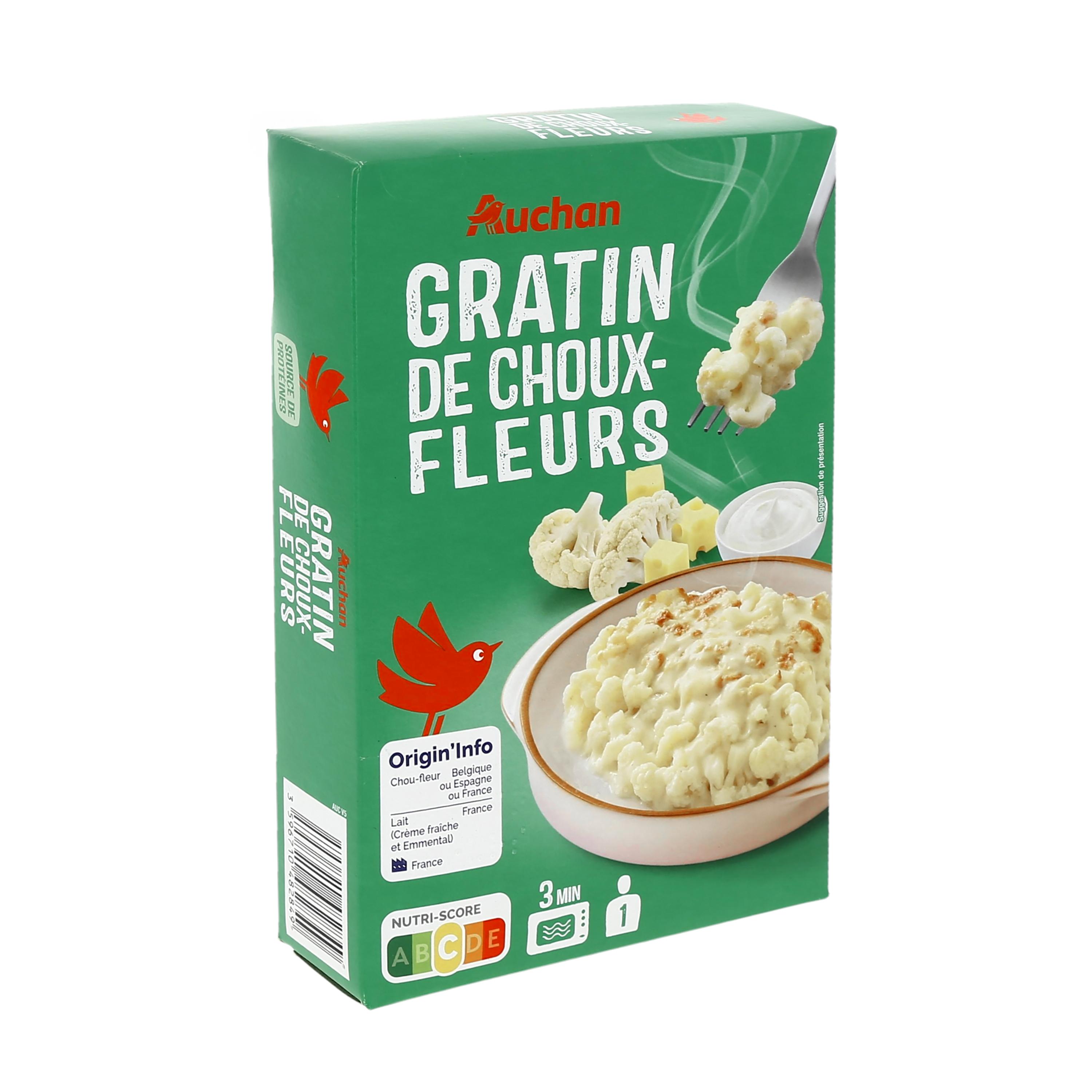 Voir la diapositive 2 : AUCHAN Gratin de choux-fleur gratiné sans couverts 1 part 300g