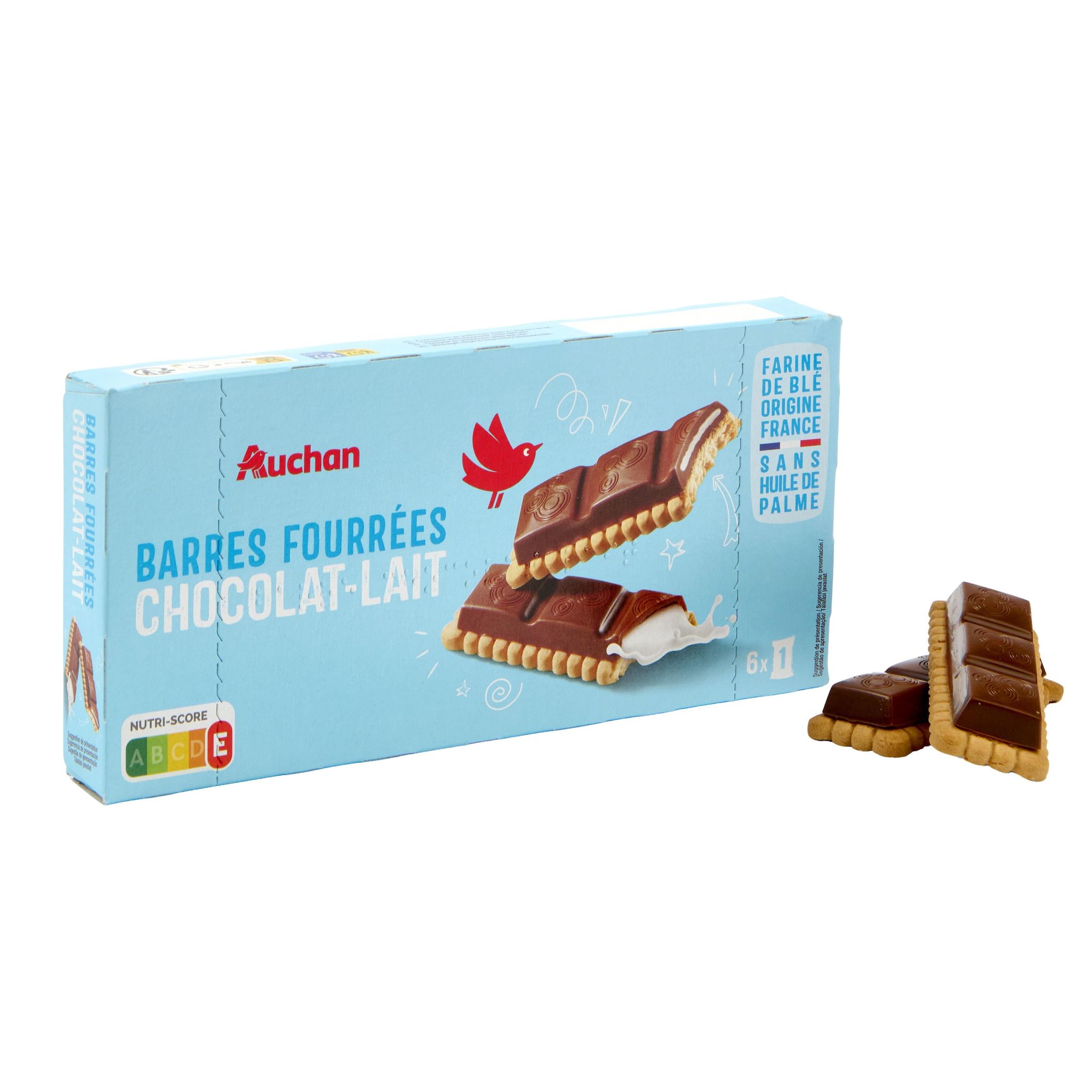 Voir la diapositive 3 : AUCHAN Biscuits barres fourrées au chocolat sachets individuels 6 biscuits 125g