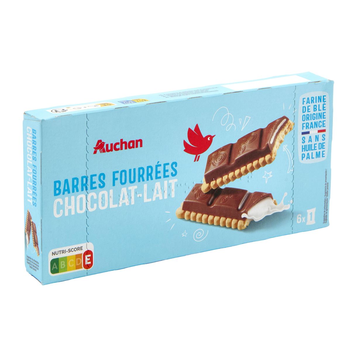 AUCHAN Biscuits barres fourrées au chocolat sachets individuels 6 biscuits 125g