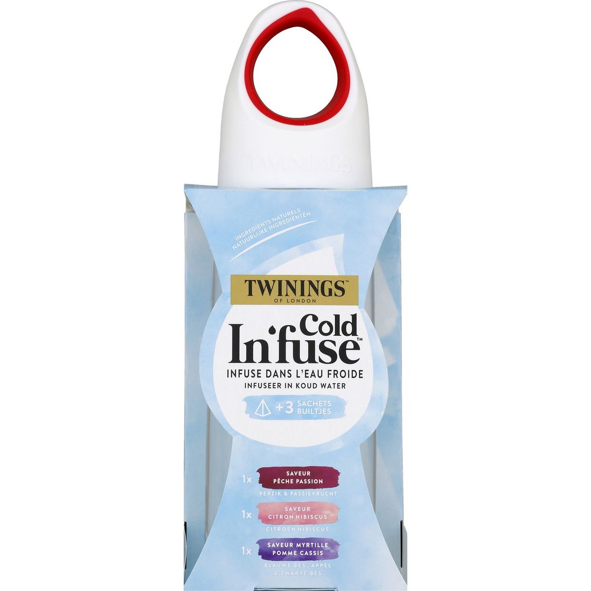 TWININGS Cold In'fuse à infuser dans l'eau froide saveur pêche ou citron ou myrtille 3 sachets 75g