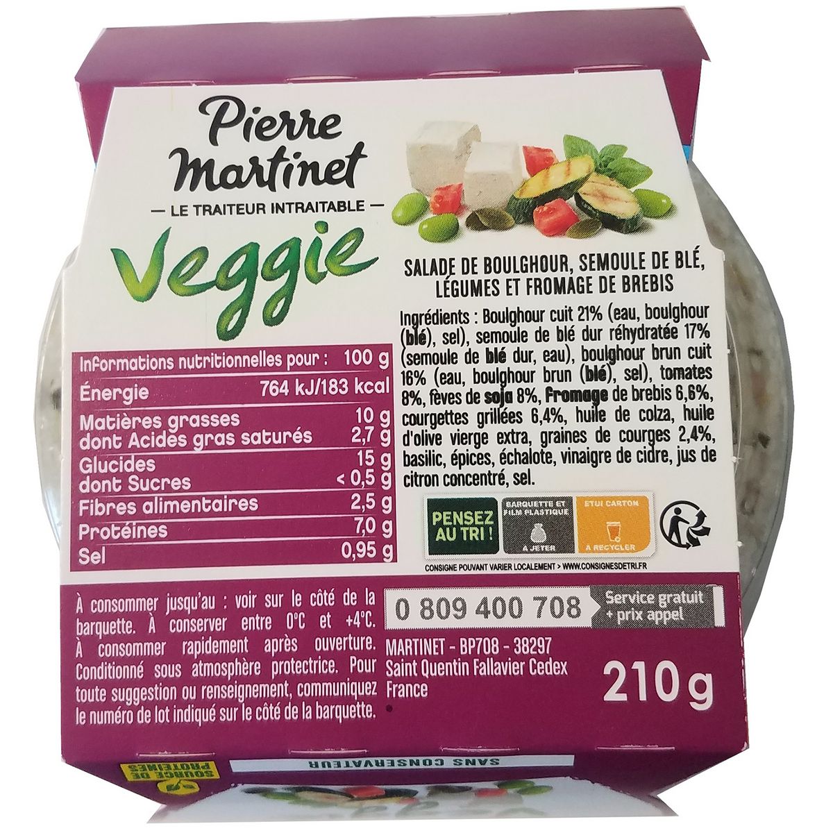 MARTINET Veggie salade de boulghour et légumes fromage de brebis 1 part 210g