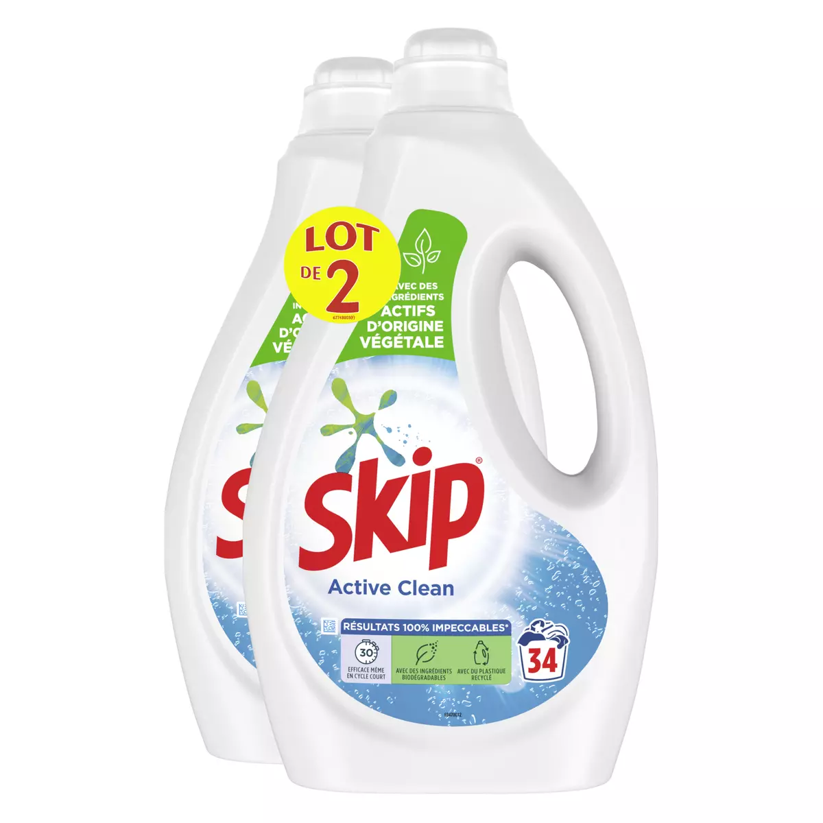 SKIP Lessive liquide active clean 2x34 lavages 2x1,7l