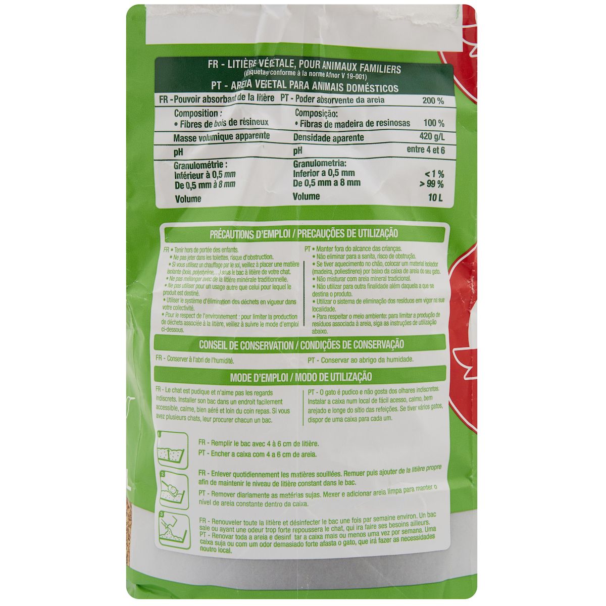 AUCHAN Litière végétale absorbante stop odeur pour animaux familier 10l