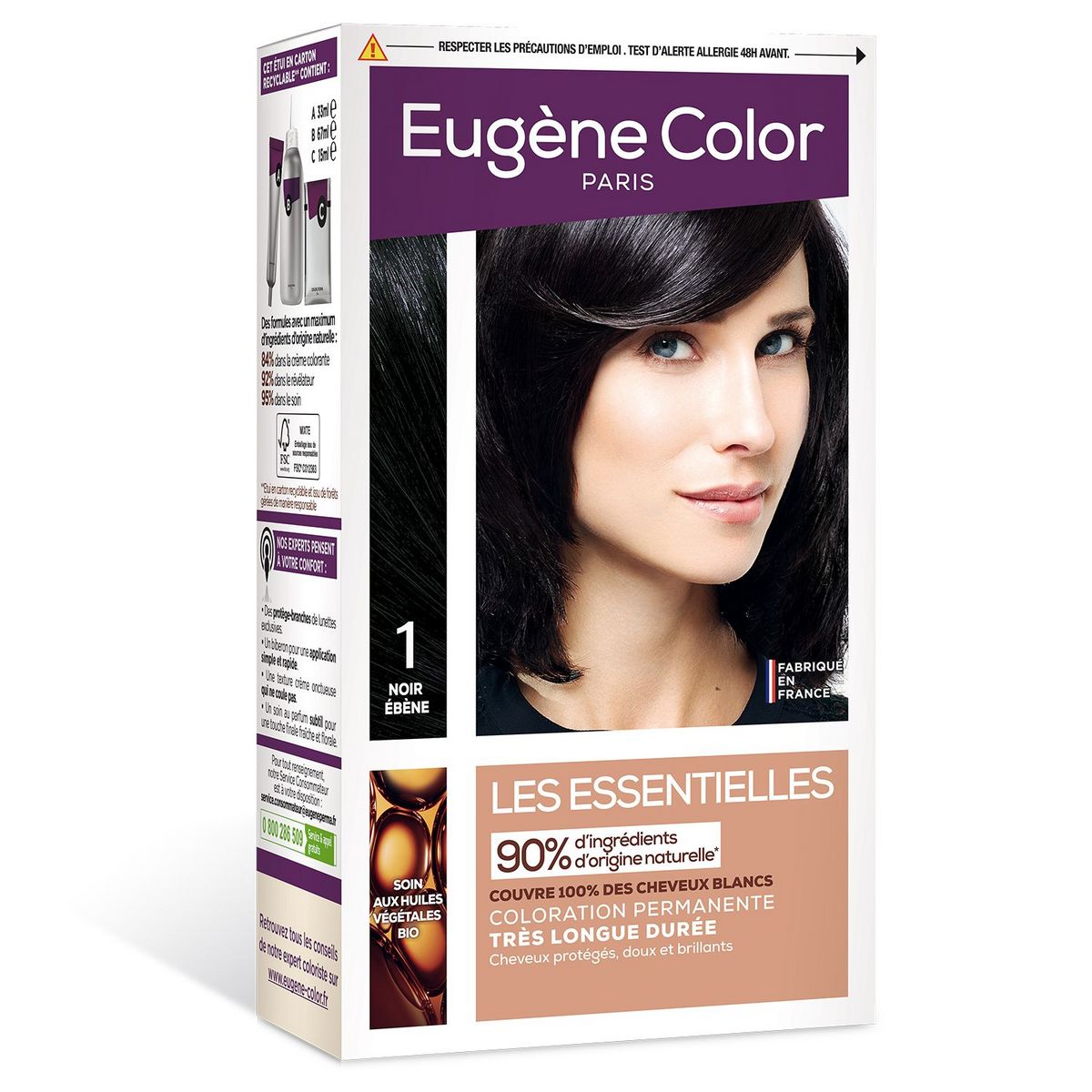 EUGENE COLOR Coloration permanente très longue durée n°1 noir ebene 1 kit